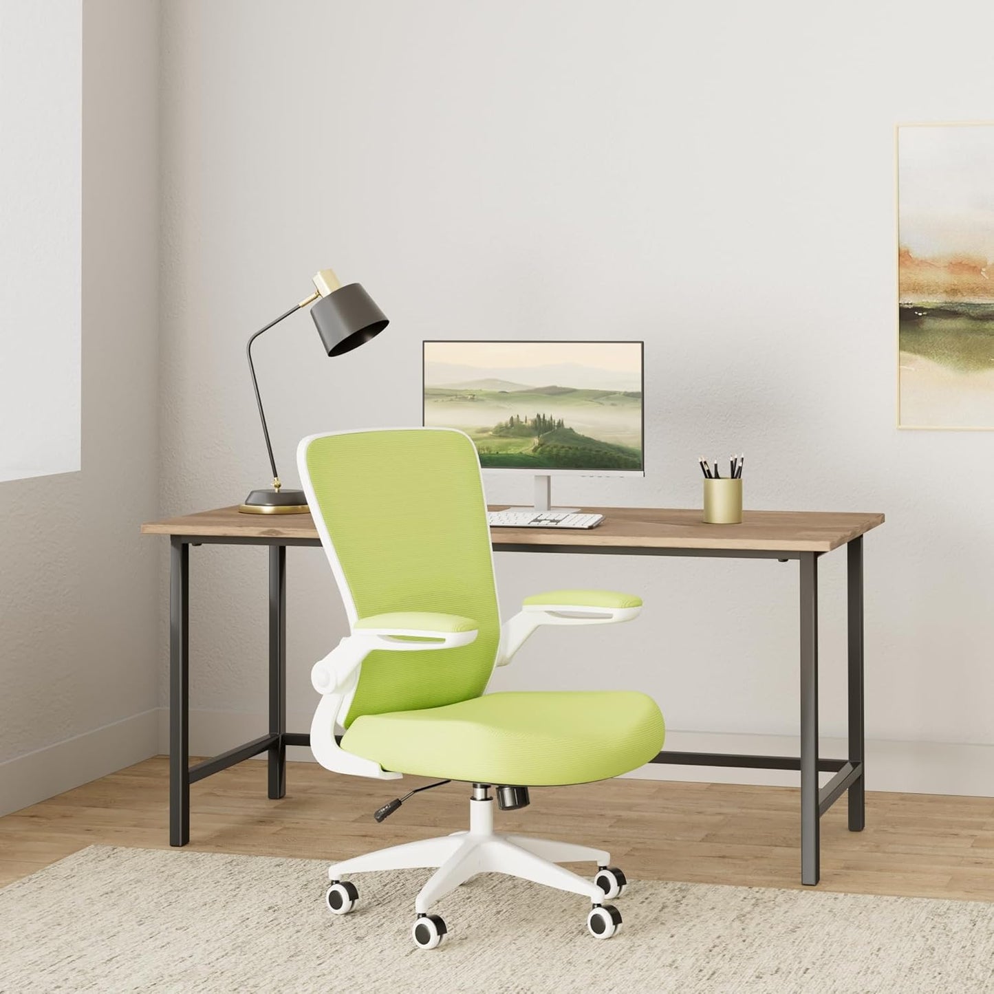 FelixKing Office Chair, Ergonomic Desk Chair Breathable Mesh Chairs with Adjustable High Back Lumbar Support Flip-up Armrests, Executive Swivel Comfy Task Computer Chairs for Home Office Green
