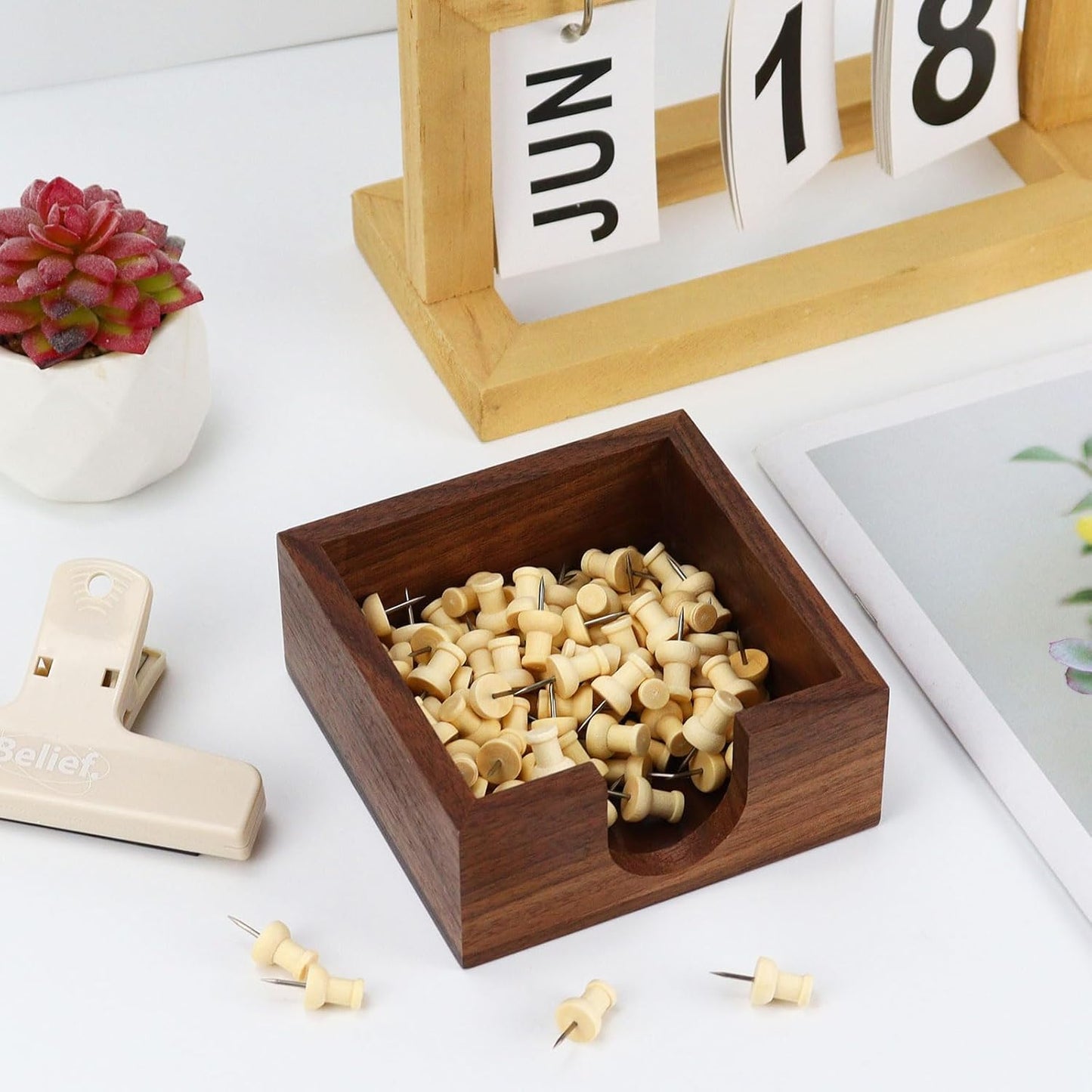 MultiBey Wooden Walnut Sticky Note Pad Holder for Desk, Memo Holder Paper Dispenser, Desktop Accessories Organizer for Office School Home (Thick)