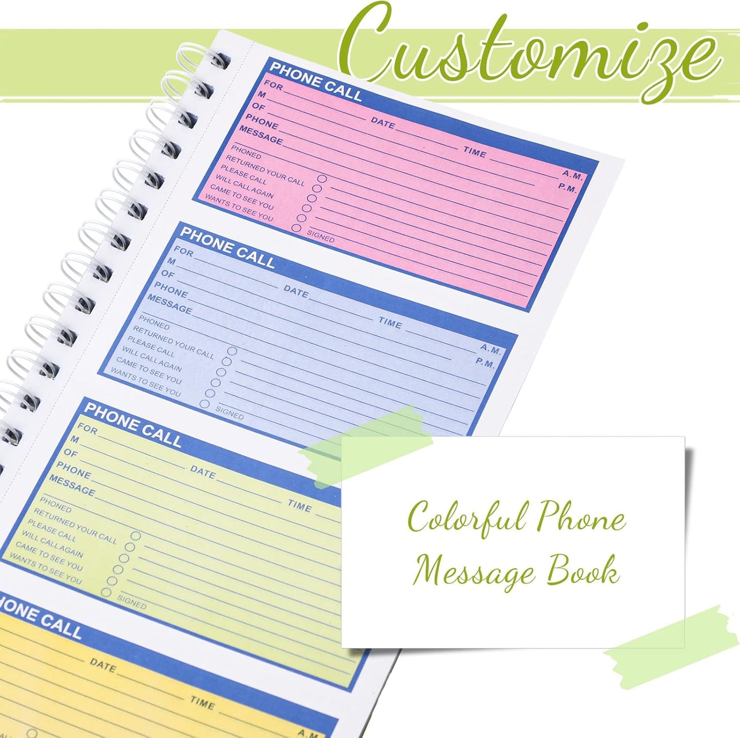 Sinmoe 1 Pcs Spiral Bound Phone Message Book with Carbon Copy 5-1/2" x 11" 2 Part Colorful Carbonless Telephone Message Pads Duplicate Spiral Phone Call Log Book for Business Office