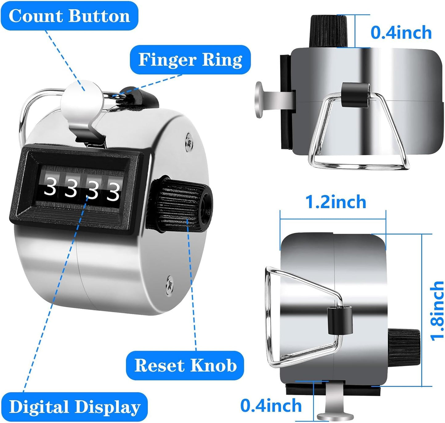 FEBSNOW Handheld Tally Counter Clicker 4 Digital Number Click Counter for School Event Golf Sports Office Stadium