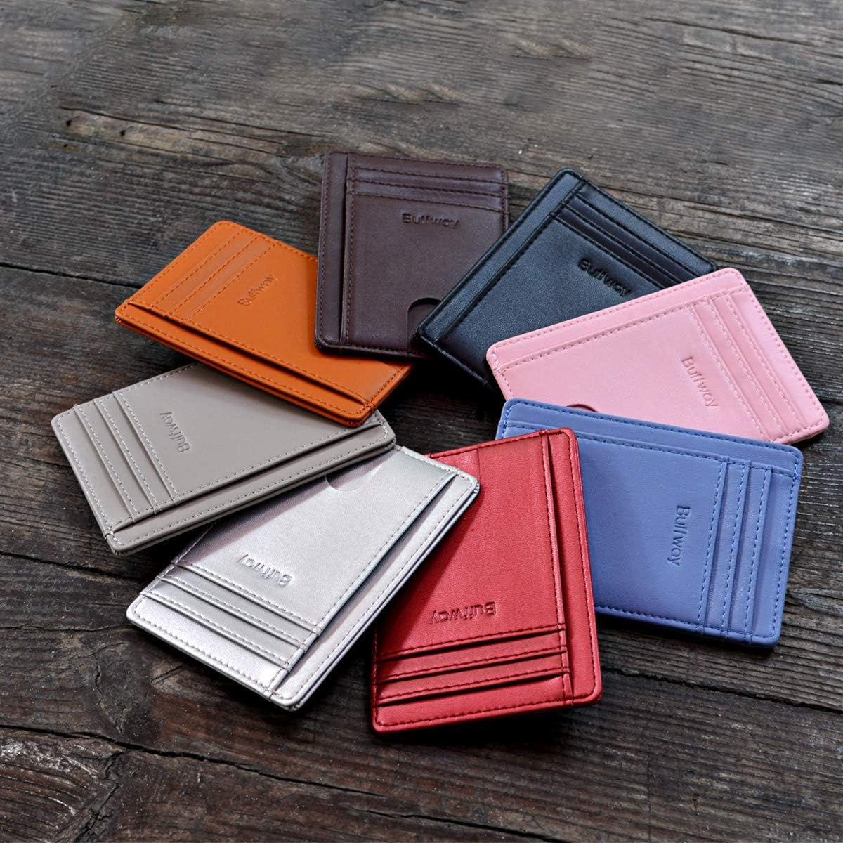 Buffway Slim Minimalist Front Pocket RFID Blocking Leather Wallets for Men and Women - Sand Wathet Blue