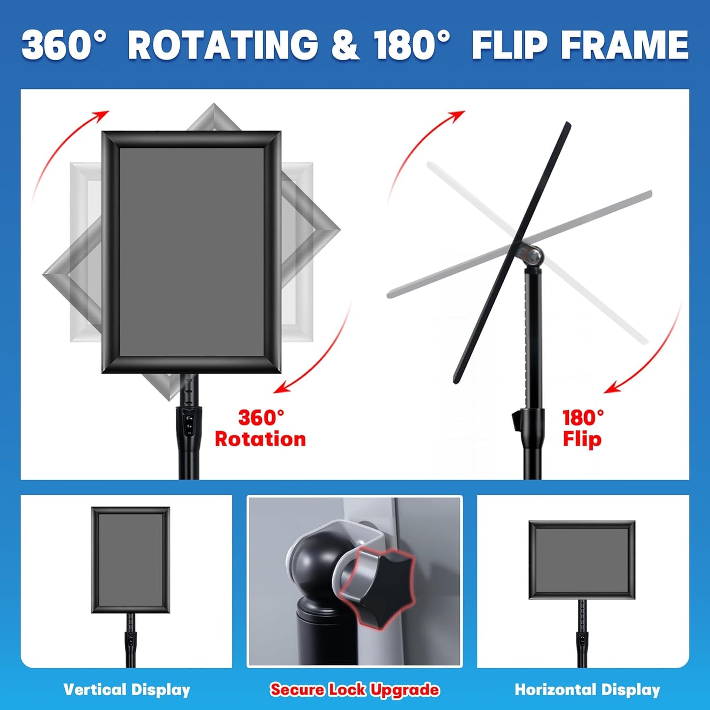 2Pack Sign Holder Stand - 8.5x11 Inch Adjustable Floor Standing Sign Stand for Display, Pedestal Poster Stand for Vertical & Horizontal View, Indoor & Outdoor Use for Business & Store - Black