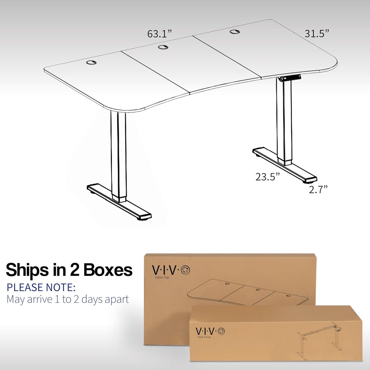 VIVO Electric 63 x 32 in Standing Desk, Memory Height Adjustment, 1B Series, White Top Gray Frame, DESK-KIT-1G1W