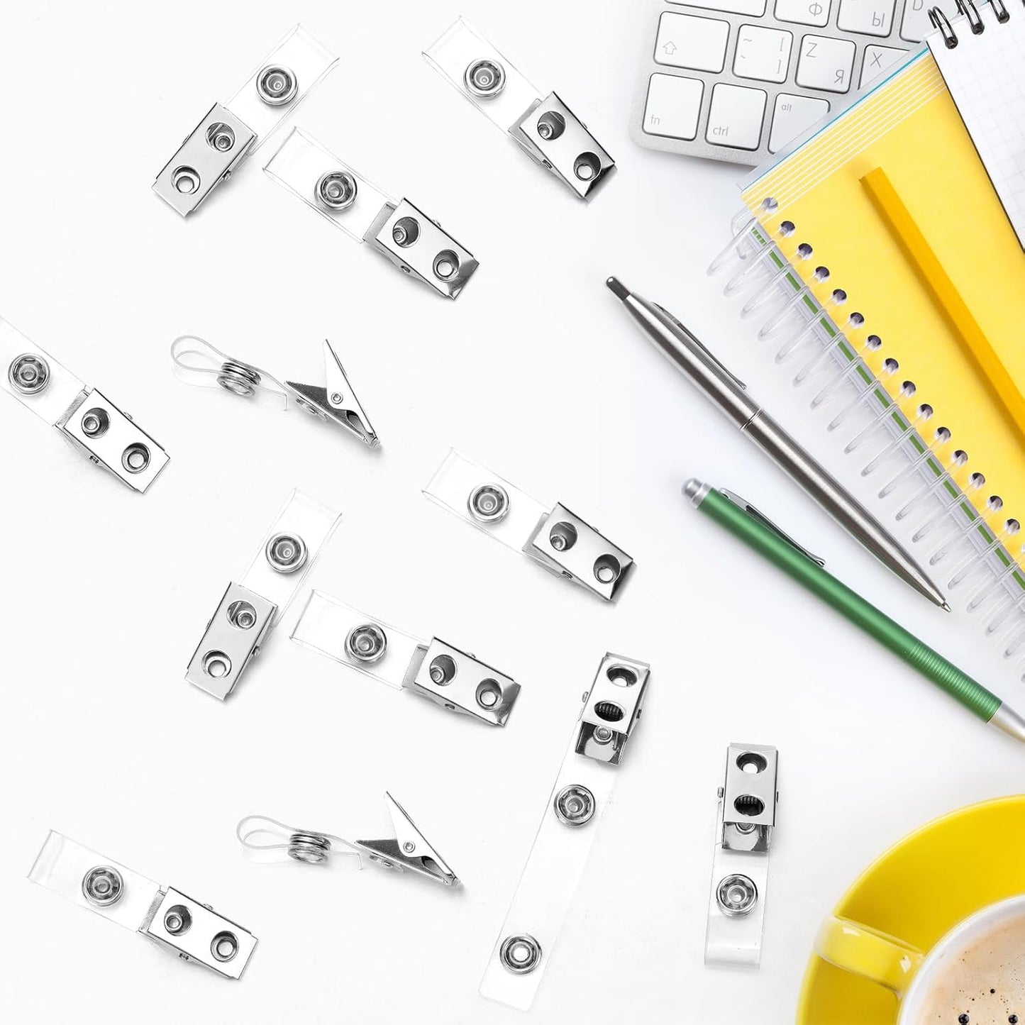 Seajan 1000 Pcs Metal Badge Clips Bulk Double Hole Name Tag Clips with Clear PVC Straps Alligator ID Strap Clips for ID Cards Holders Office School Supplies