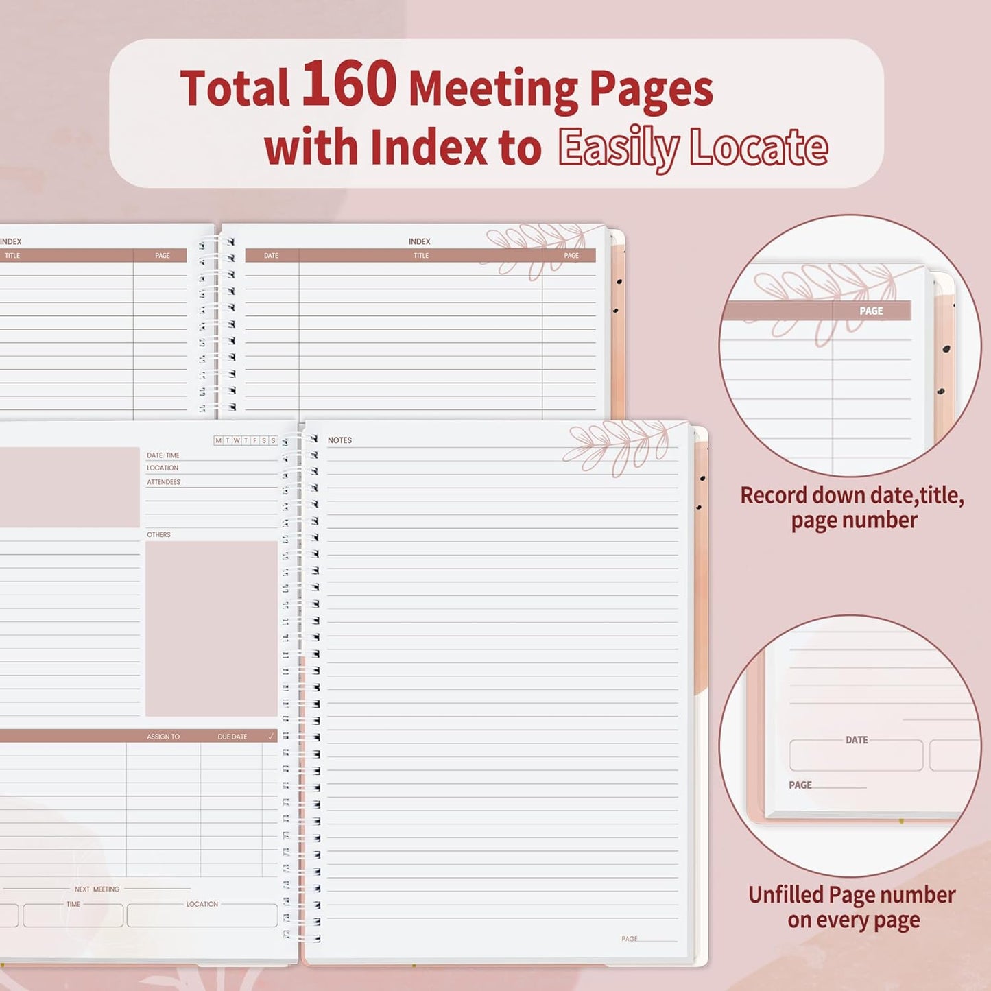 SUNEE Half Meeting Half Note - 8.5"x11" Professional Notebooks for Work - 160 Pages, A4 Size Project Planner, Spiral Meeting Agenda/Minutes Organizer for Women Men, Note Taking, Office & Business