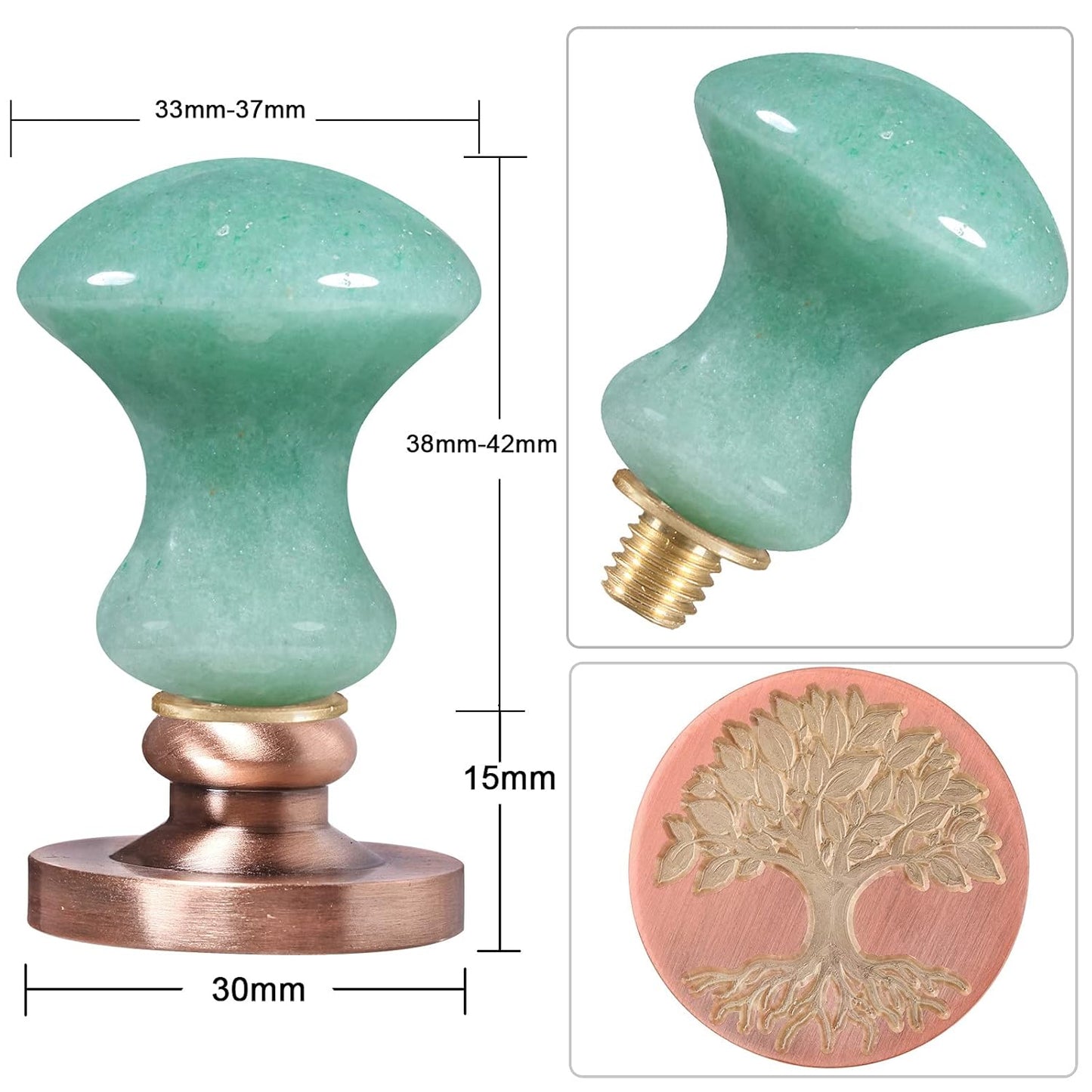 rockcloud Wax Seal Stamp Set, 4 Pieces Sealing Wax Stamps Copper Seals with 1 Green Aventurine Seal Handle for Cards Envelopes Invitation Decoration, Tree of Life