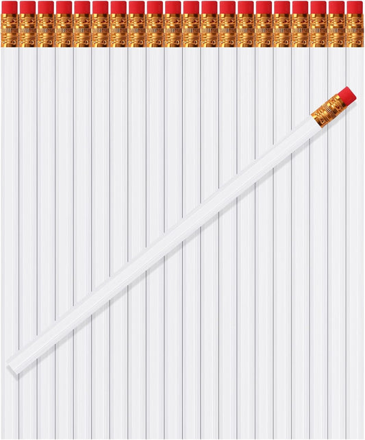 TecUnite 60 Pcs HB Pencils #2 Unsharpened Wood Cased Pencils with Eraser Hexagonal Pencil Cute Graphite No 2 Pen for Adults Gifts Exam School Office Sketching Learning(White, Gold)