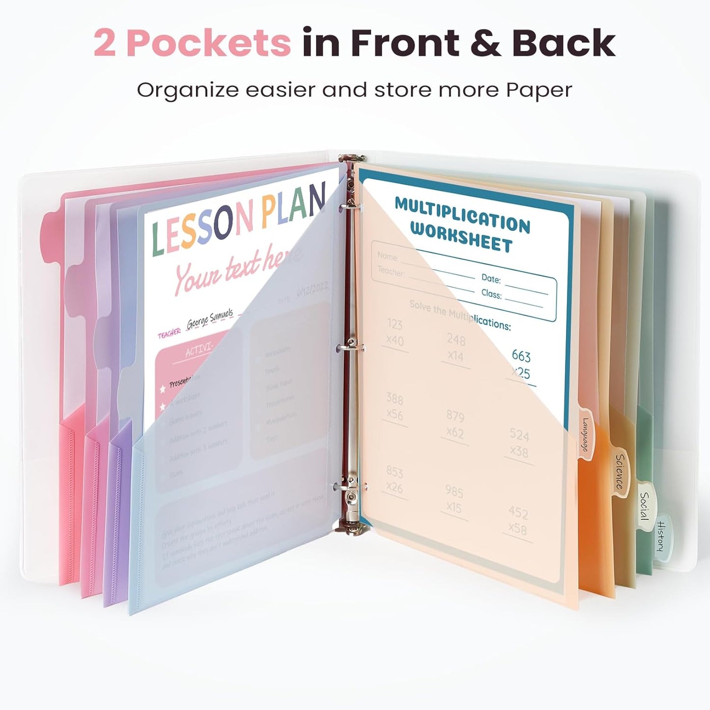 Sooez 24 Count Dividers with 2 Pockets, 8 Tabs Binder Dividers for 3 Ring Binders, Binder Dividers with tabs, Binder Divider with Pockets for US Letter Size, Insertable Big Tabs, Pastels, 3 Sets
