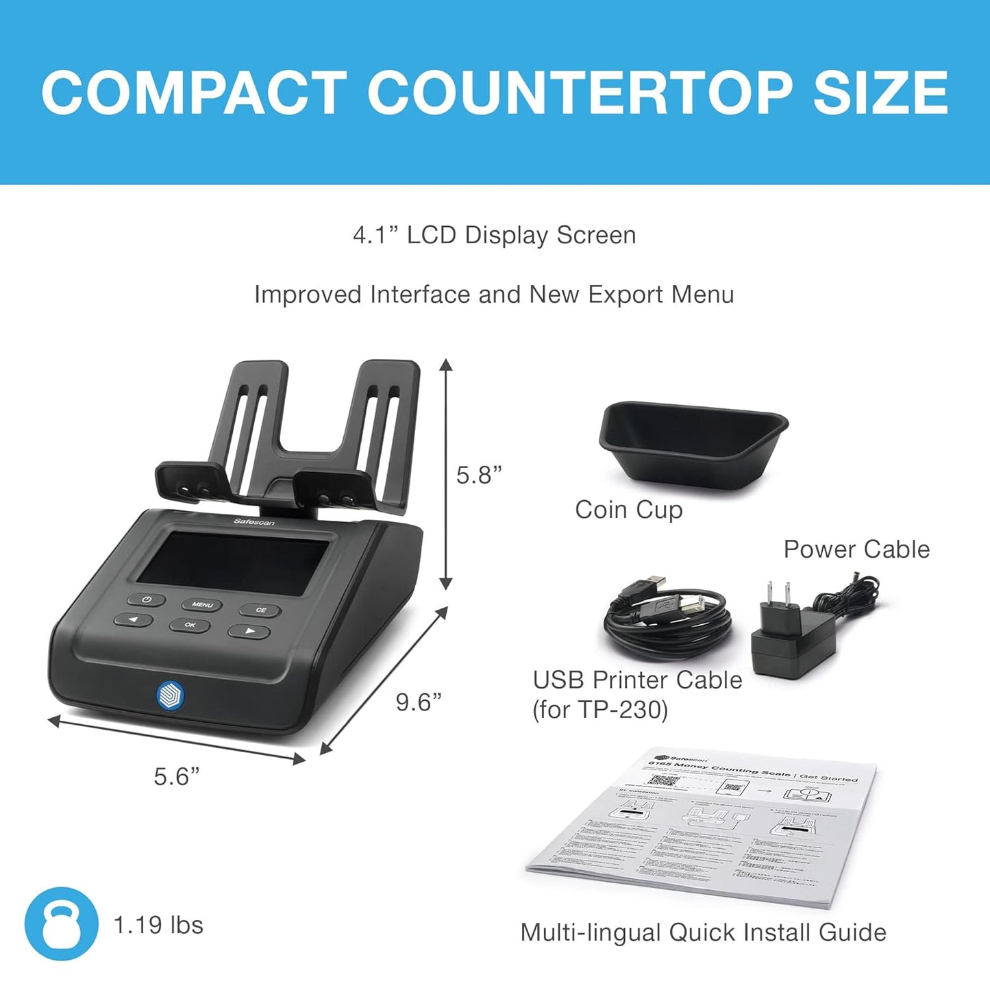 Safescan 6175 Money Counting Scale, Multi-Currency, Ideal for Coins, Bills, and Non-Cash Items, Store Individual Counting Results, Coin Roll and Bill Bundle Counting, Reliable, 3-Year Warranty