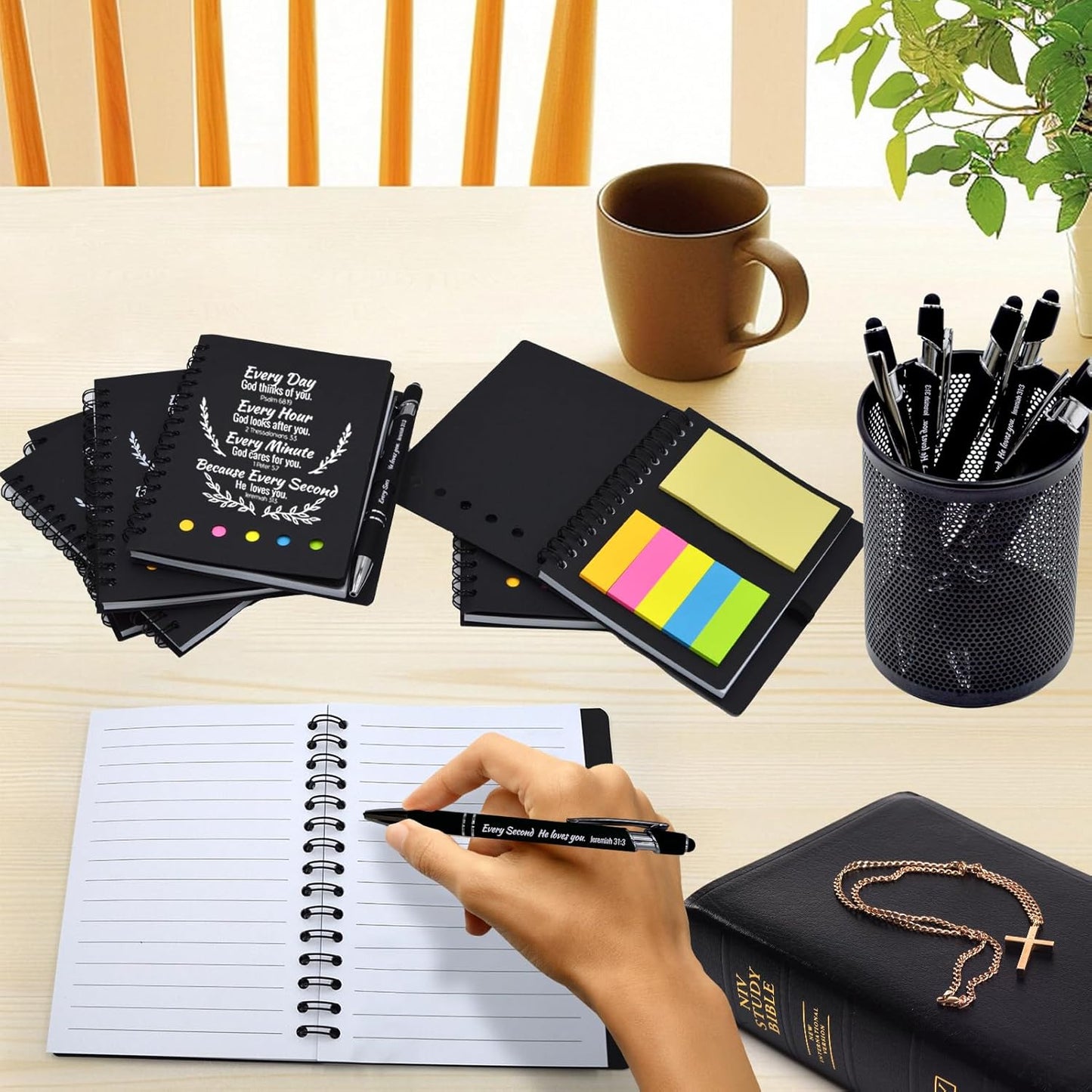 60 Pcs Bulk Christian Gifts Prayer Journal for Woman - 30 Set Religious Notepad with Christian Pen - Bible Notebook - Church Gifts for Inspirational, Bible Study, Devotions (Black)