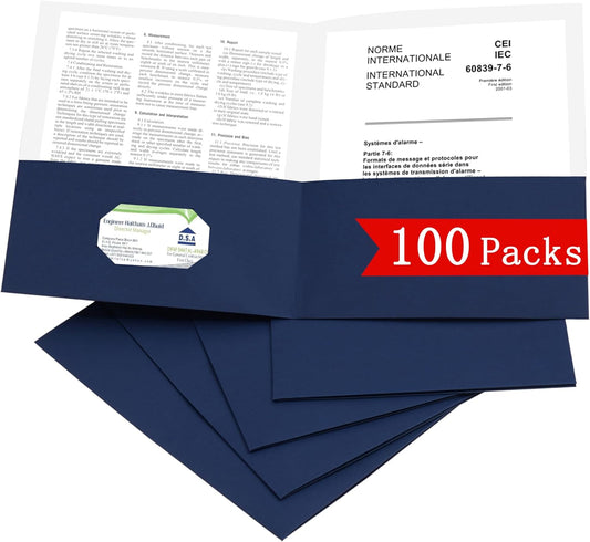 Zzrywuty 100 Packs Paper Folders with Pockets for Students,Businessmen and Office Workers,Letter Size,Two Pocket Folders with Card Slot for School Supplies,Office,Business (Royal Blue)