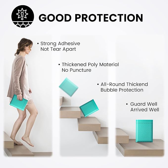 Fuxury Bubble Mailers 6x10“ 3000 Pack Teal Padded Envelopes Usable Size 6x9" - Image 4