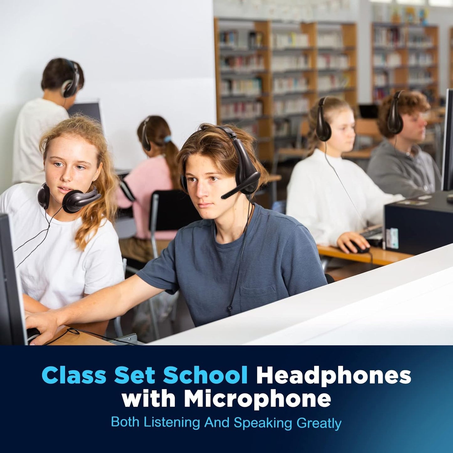 Yunsailing 20 Pack Bulk Classroom Headphones with Microphone Students Kids Wired School Class Set Headphones for School Library Computer Office Adults 3.5 Jack Universal Plug(Black)