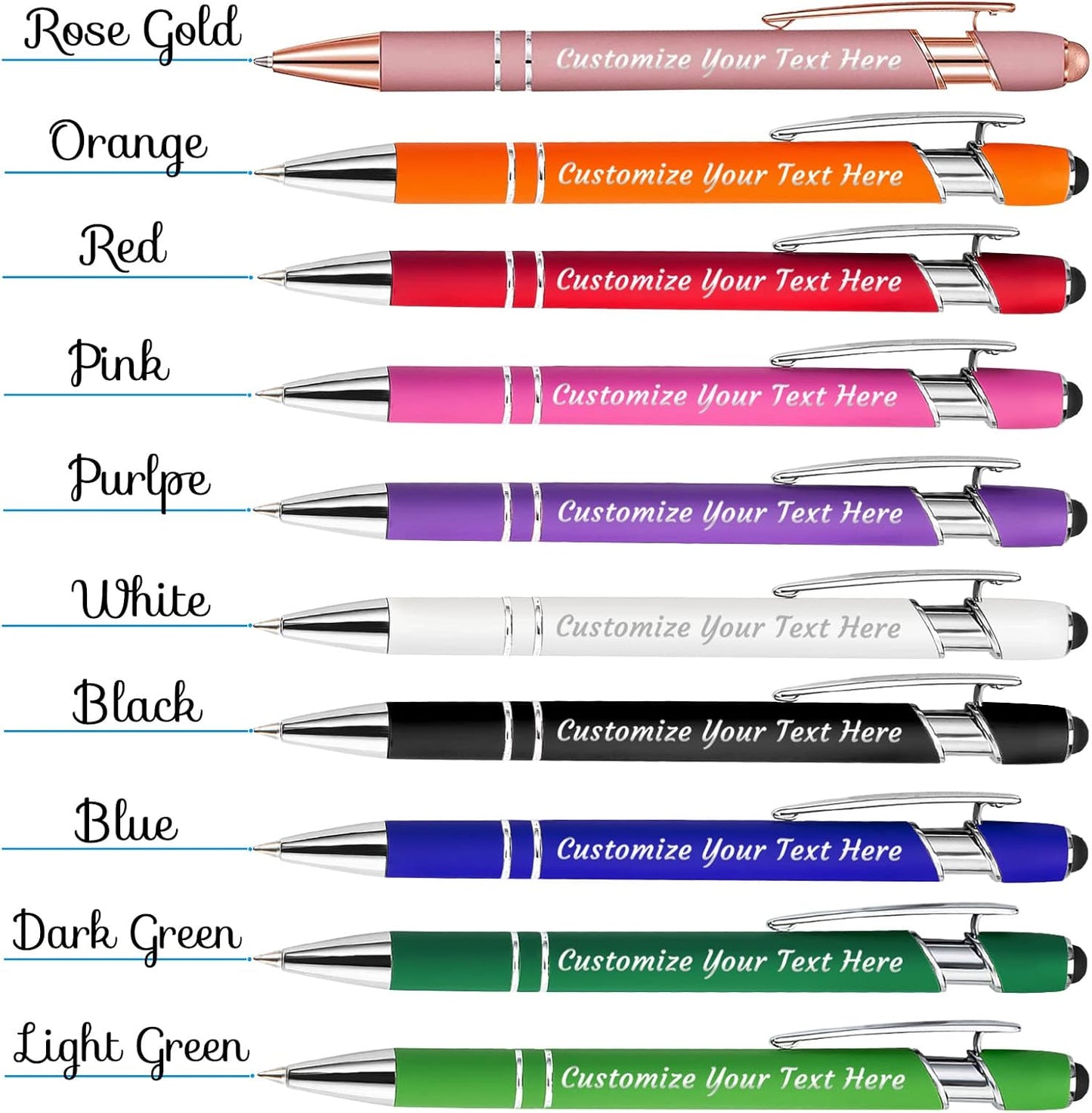 Personalized Pens Bulk 30 with Name Custom Engraving Ballpoint Pens with Stylus Tip Customized Smooth Writing Pens Personalized Gifts for Anniversary Birthday or Graduation(Assorted,Black Ink)