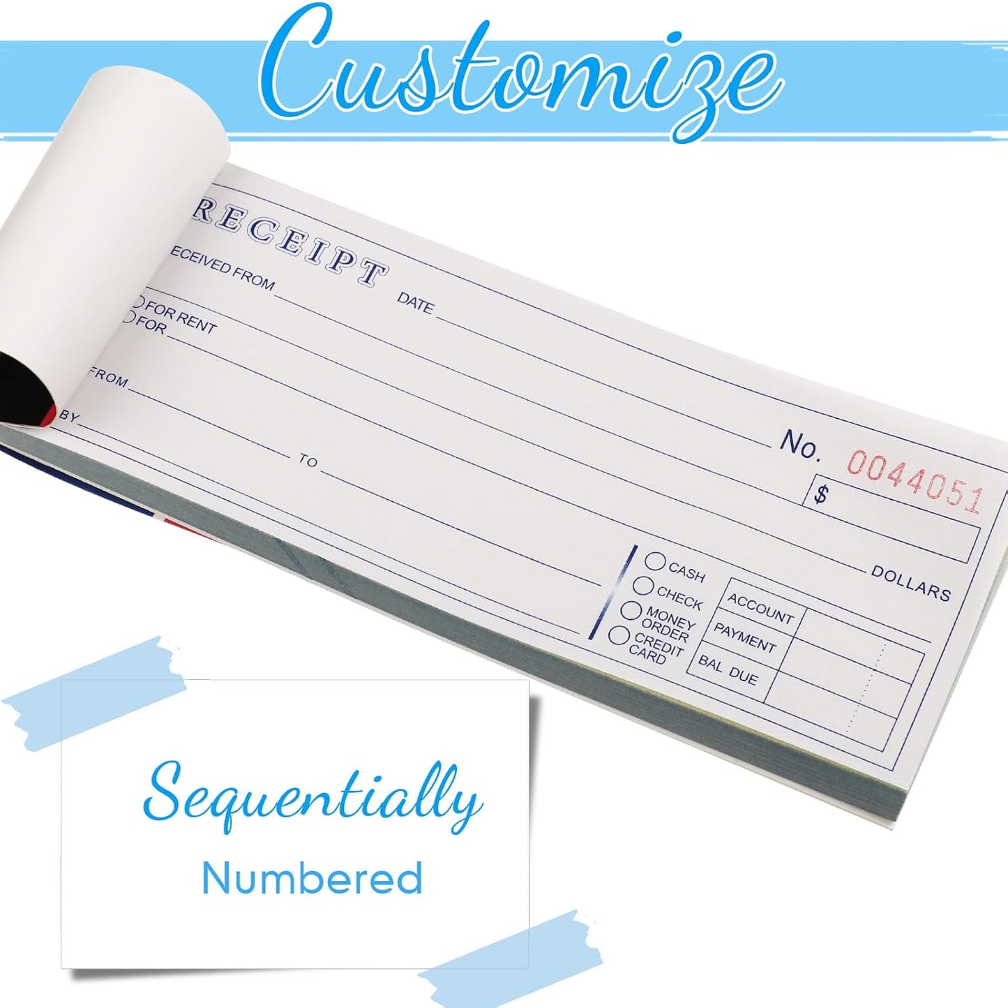 Crtiin 20 Pads Money and Rent Receipt Book 2.75 x 7.2 Inch Bound Cover 2 Part Carbonless Receipt Book with Carbonless Copies Receipt Log Book 50 Sets Per Book