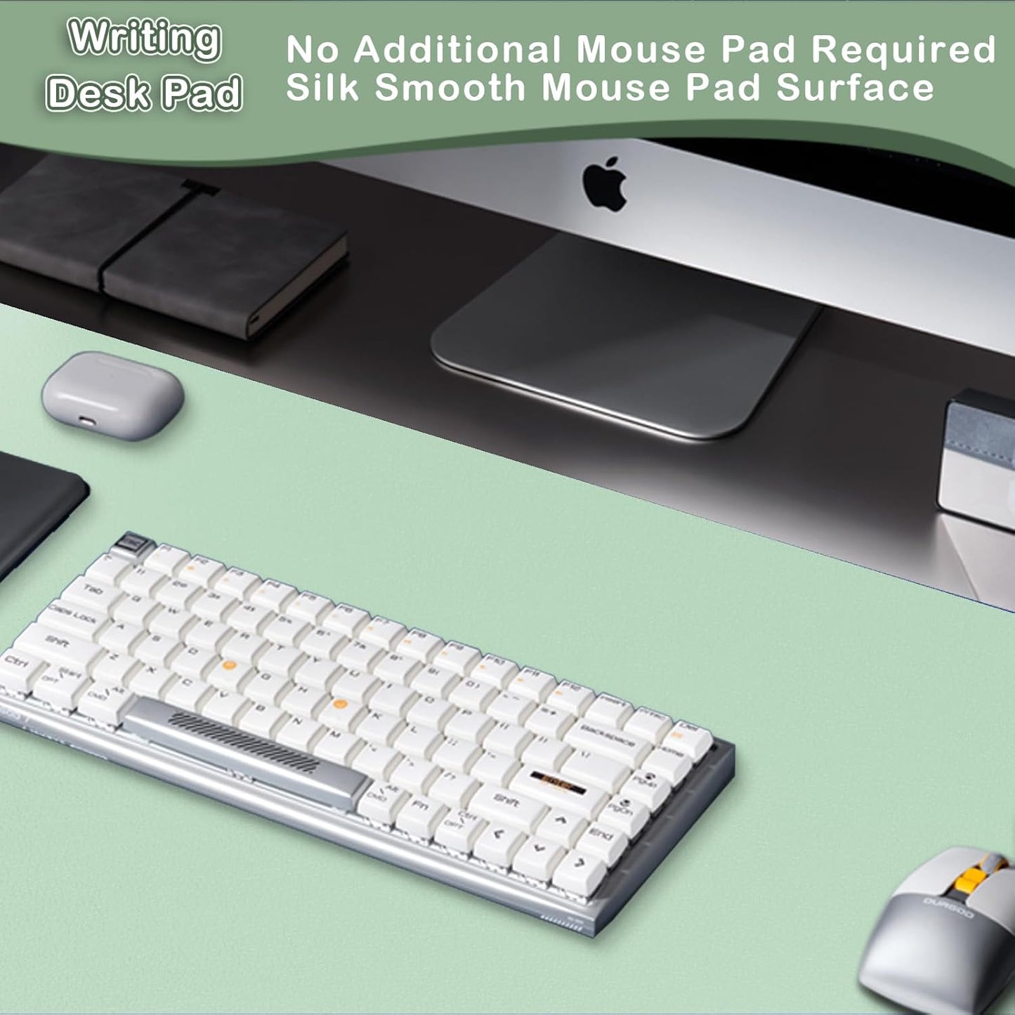 Boutilon Leather Desk Pad Protector,Non-Slip Mouse Pad,Laptop Desk Pad,Office Mouse Mat,Waterproof Leather Desk Blotter,Desk Writing Pad for Office and Home (XL-Green,35.4"x 15.7")