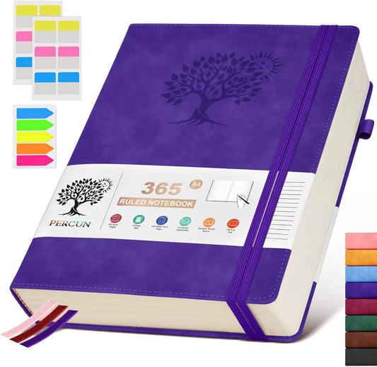 A4 Lined Journal Notebook，365 Page Large Leather Journals for Writing Women Men，Hardcover Notebook with 100Gsm Thick Pages for Travel，Work，School，College Ruled, Daily Diary (8.5" x 11.4")