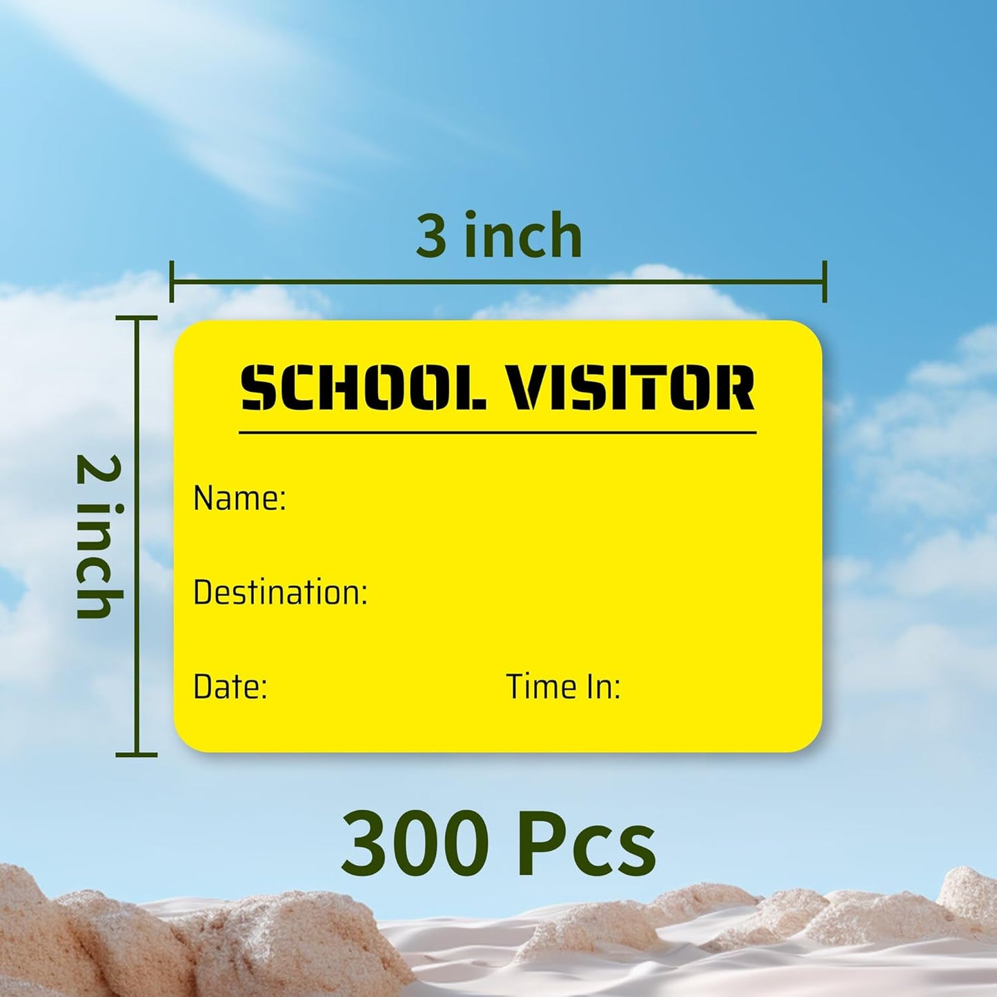 Visitor Pass Stickers – 300 Writable Name Tag Labels, 2 x 3 Inch, Self-Adhesive Identification Badges for Office, School, Events (300Pcs-Fluorescent Yellow2)