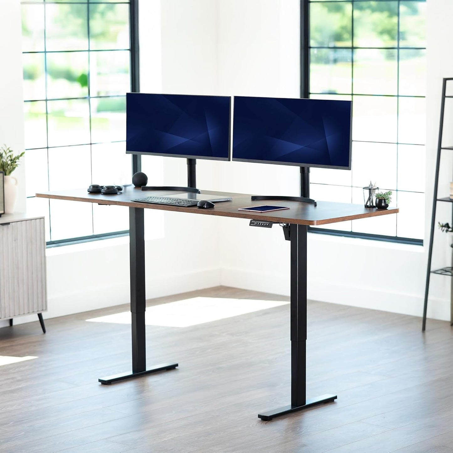 VIVO Large Electric 83 x 30 in Standing Desk, Memory Height Adjustment, 1B Series, Rustic Vintage Brown Top Black Frame, DESK-KIT-1B8N