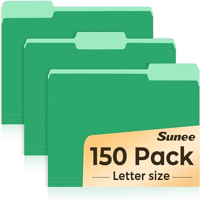 SUNEE File Folders, 150 Pack Manilla Folders 8.5 x 11, Colored File Folders by SUNEE