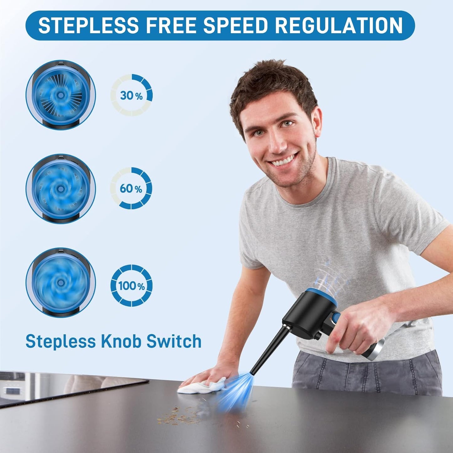 ATEngeus Compressed Air Duster, Electric Air Duster, Cordless Air Duster for Computer, Stepless Speed, Keyboard Cleaner, Replace Canned Air, Brushless Motor, 6000mAh