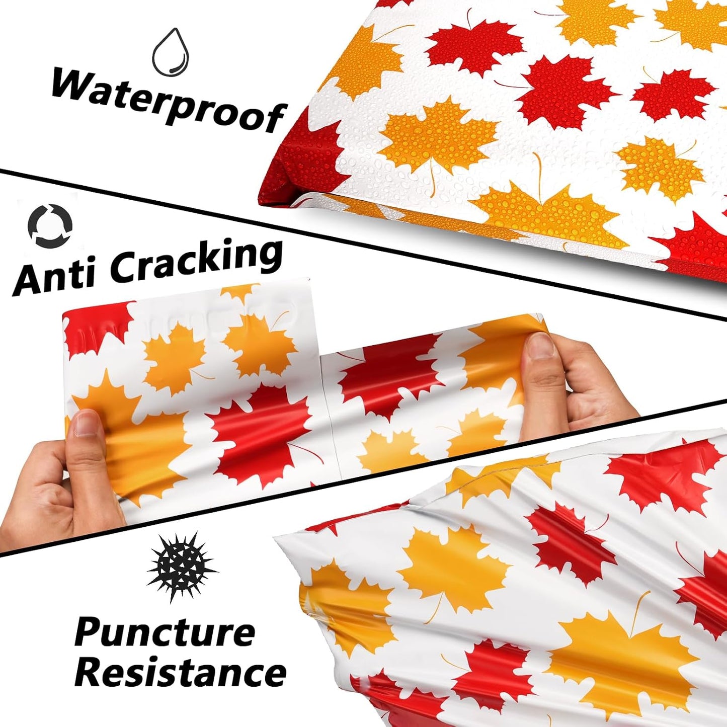 Poly Mailers 10x13 Inch 100 Pcs - Maple Leaf printed Shipping Bags, 2.4mil Thickness, Waterproof and Tear Resistant Mailing Envelopes, Self-Sealing Packaging Bags for Small Business