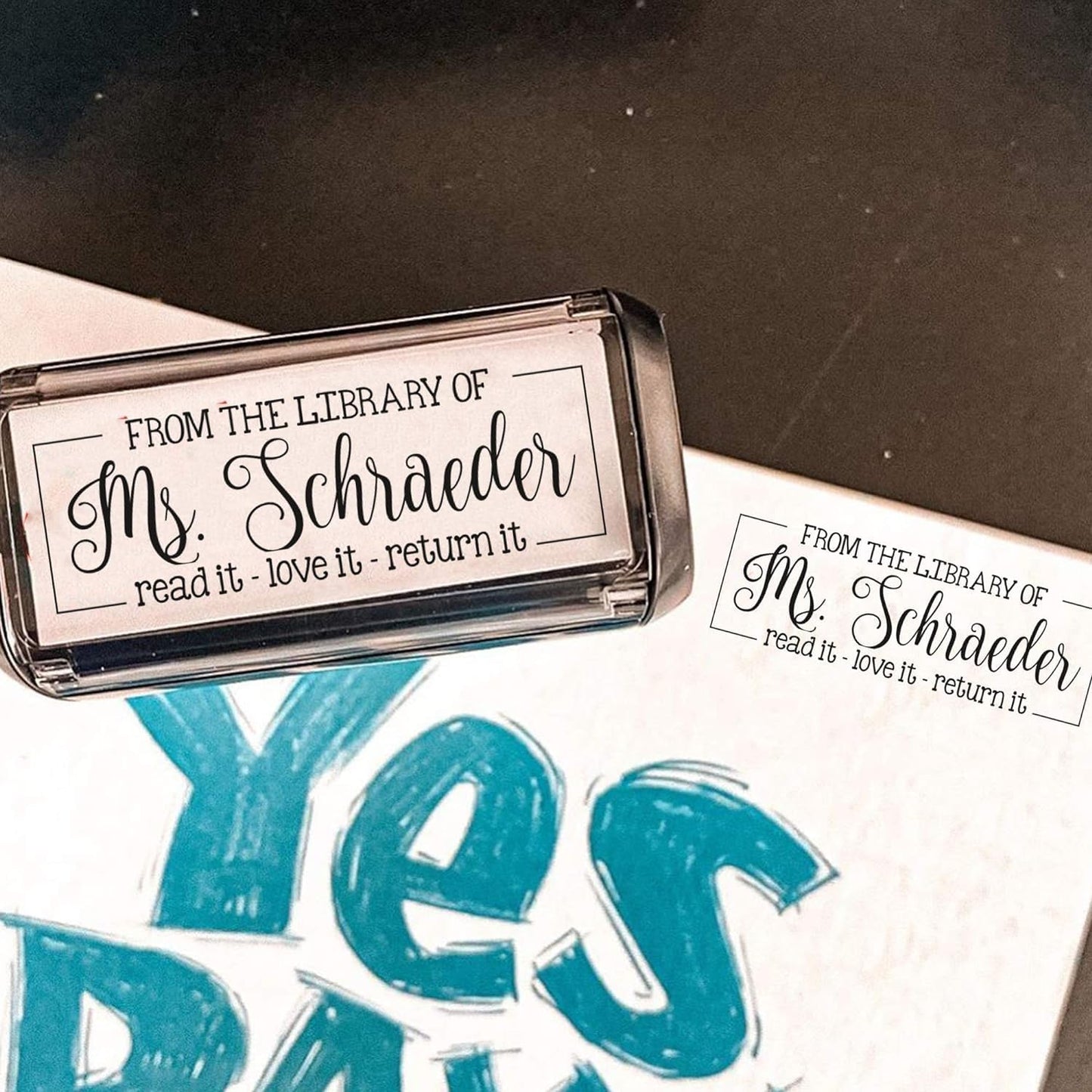 Custom Self-Inking Teacher Stamps | 49 Designs | Fun Phrases | Grading Made Easy | Classroom and Library Book Stamps (From The Library of - Read, Love, Return, Large)
