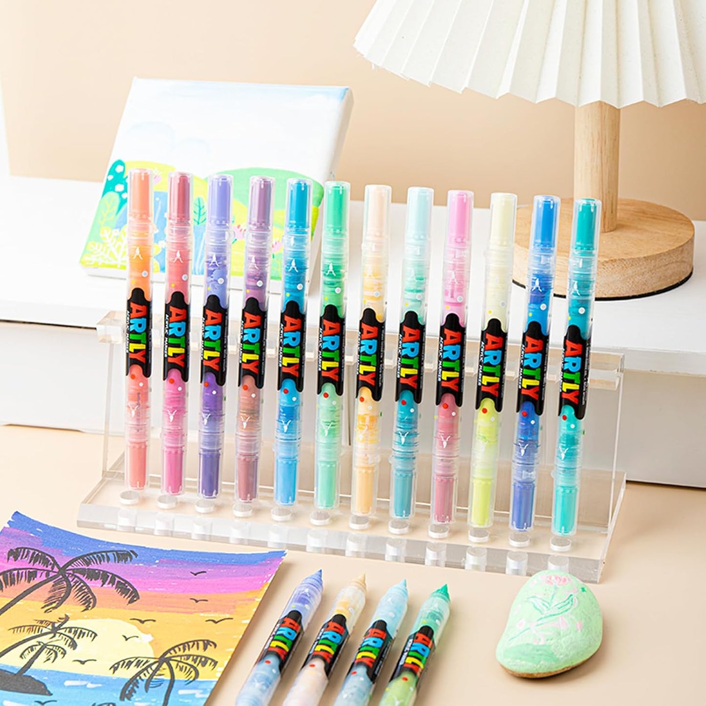 72 Colors Paint Markers, Dual-Color Acrylic Pens with Brush Tips, Double Tipped for Rocks & Art Supplies (36Pcs/72colors)
