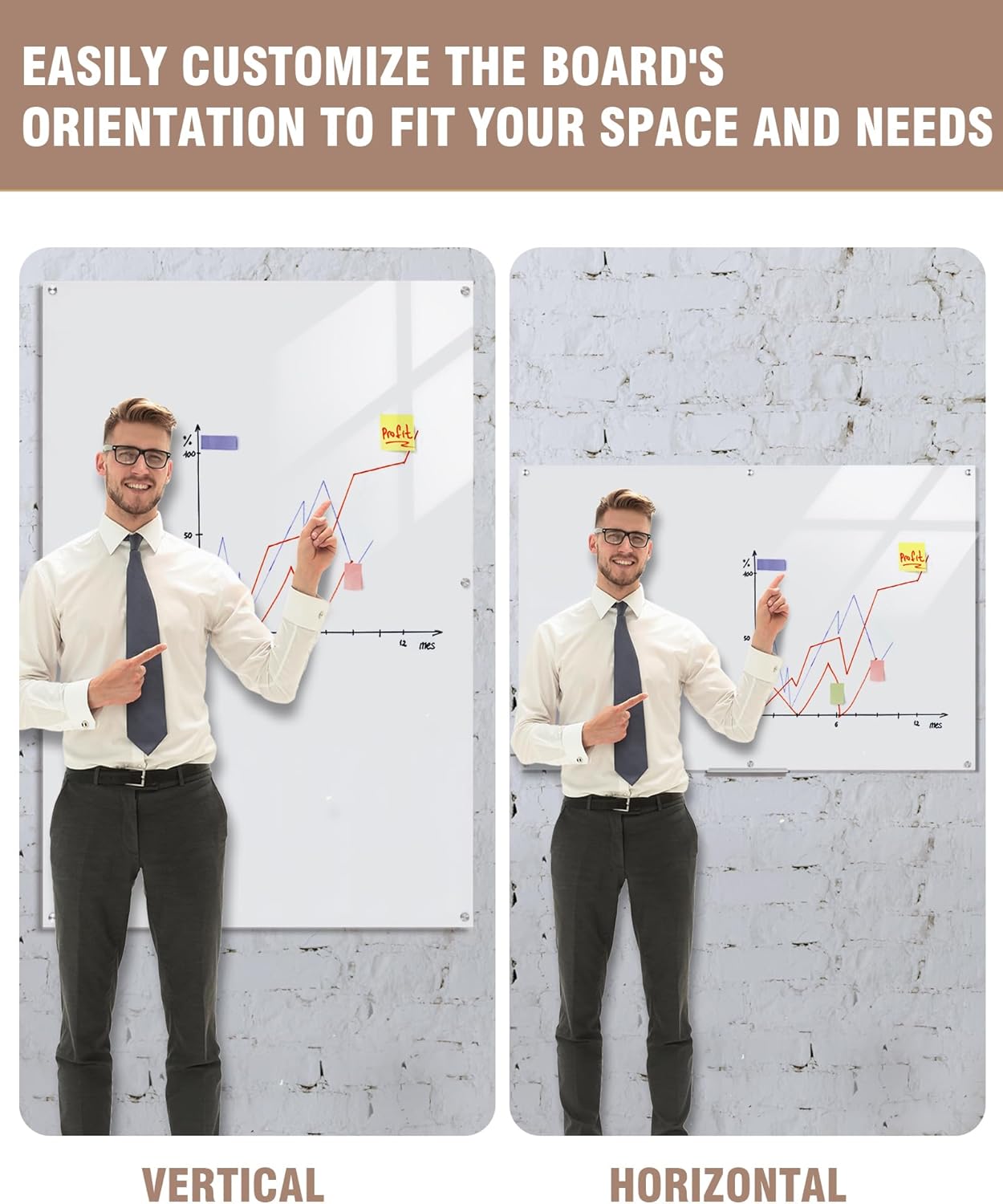 Magnetic Glass Whiteboard，72"x48" Wall Mounted Frameless Dry Erase Board for Office, Home & School Ultra White