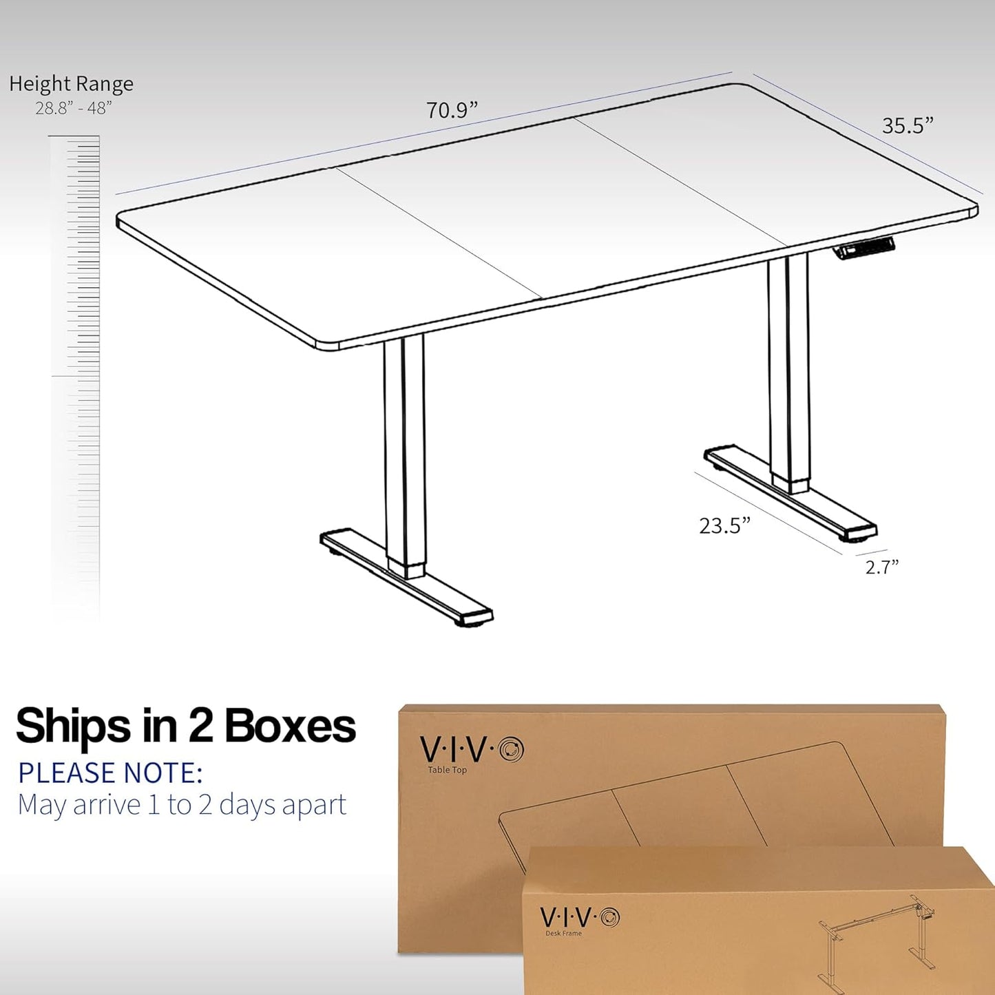 VIVO Electric 71 x 36 in Standing Desk, Memory Height Adjustment, 1B Series, Light Wood Top Black Frame, DESK-KIT-1B7C-36