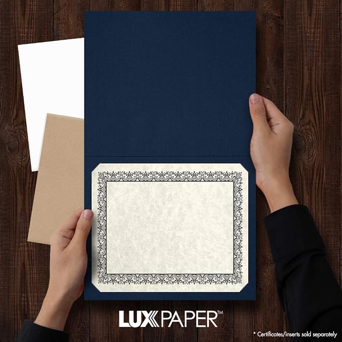 LUXPaper 9.5" x 12" Certificate Holders | Nautical Blue Linen | Embossed Silver - Image 3