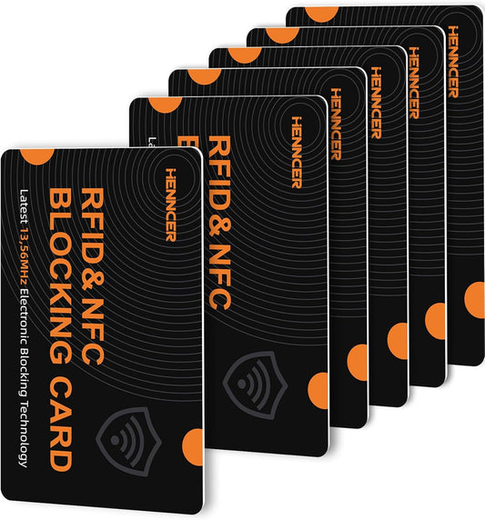 RFID Blocking Card, NFC Debit Credit Card Passport Protector, Entire Wallet Protection Blocker Set for Men & Women, Smart Slim Design Perfectly fits in Wallet and Purse (Blackorange, 6) (6)