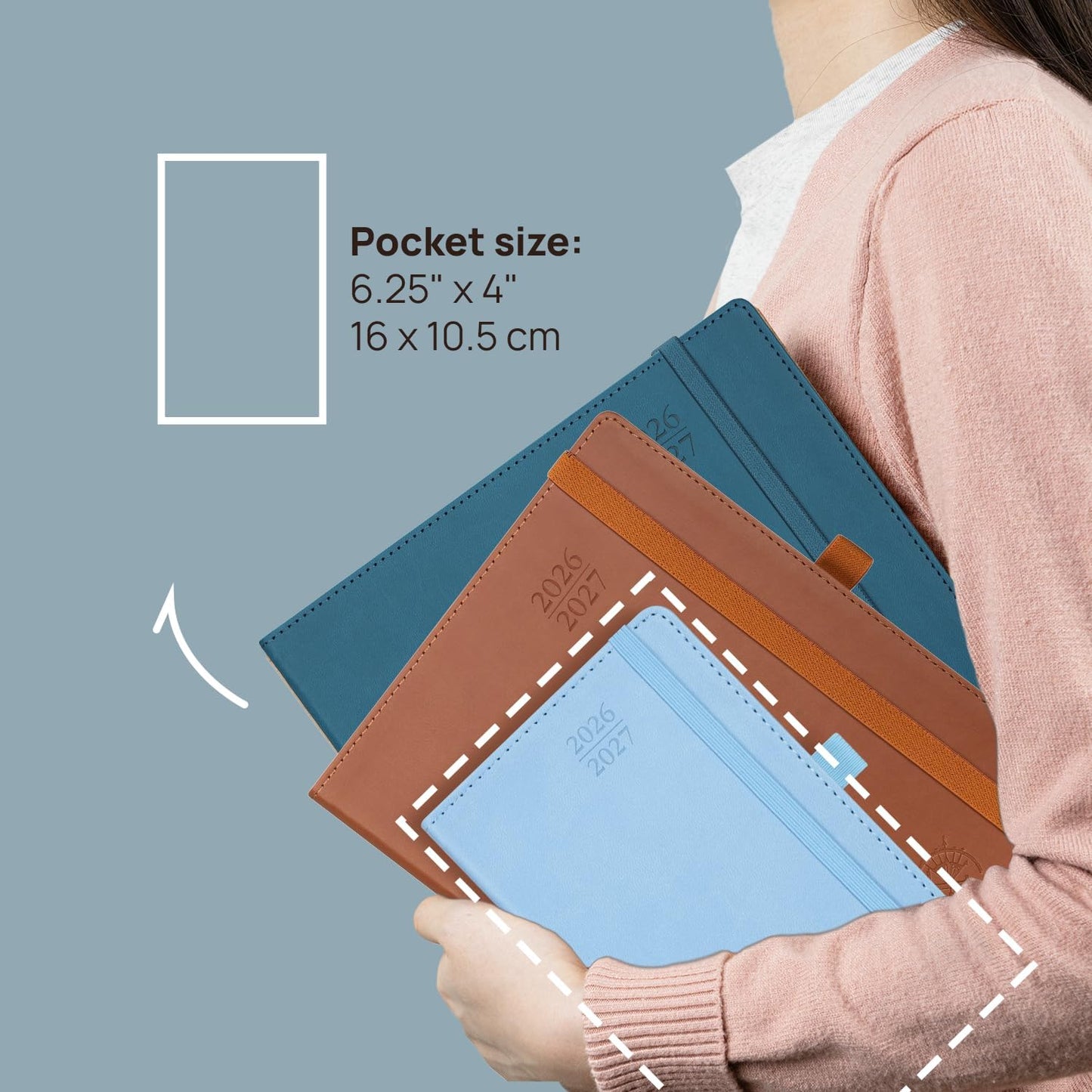 POPRUN Pocket Monthly Planner 2026-2027 (Pocket- 4''x 6.25'' Soft Leather Cover) - 18 Month Calendar Book for Purse (Jan.2026 - Jun. 2027), 100 GSM Thick Paper - Night Sky Blue
