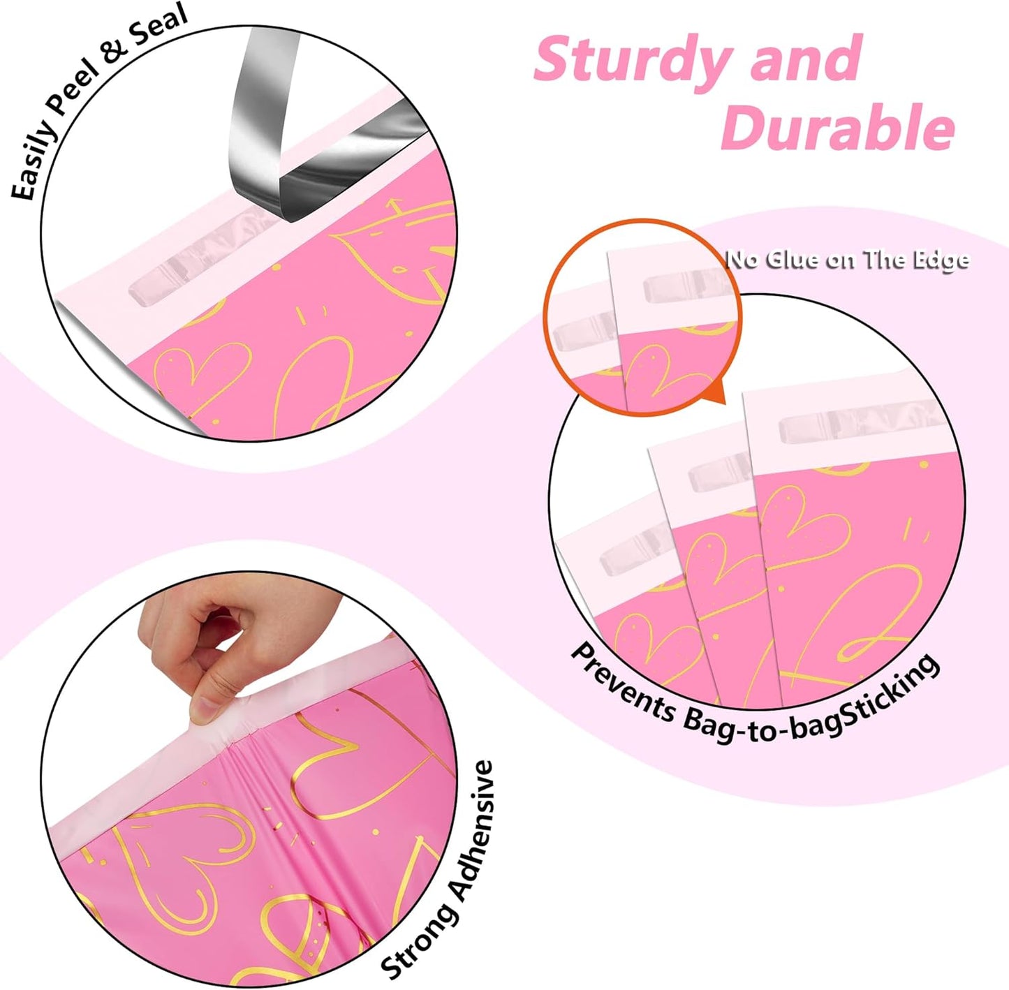 Thank You Poly Mailers 6x9 Inch 100 Pcs - Heart printed Shipping Bags, 2.4mil Thickness, Waterproof and Tear Resistant Mailing Envelopes, Self-Sealing Packaging Bags for Clothing