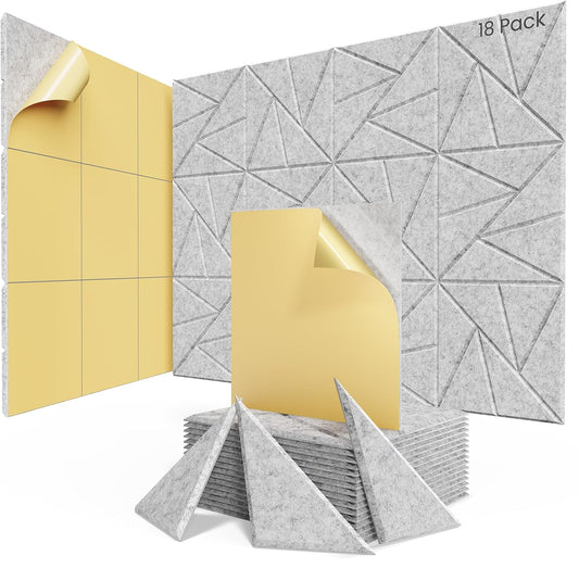 18 pack Acoustic Panels With Self-Adhesive, 12"X 12"X 0.4"Sound Proof Foam Panels, Sound Panels High Density, Soundproof Wall Panels for Home Studio Office Sliver Gray
