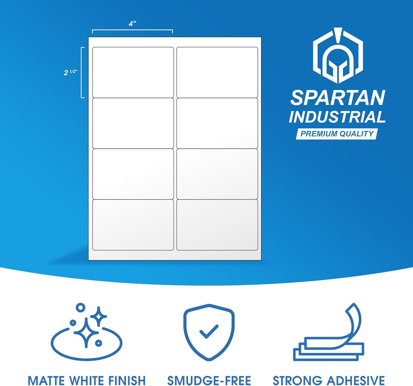 4" X 2 1/2" Printable Shipping Address Labels Compatible with Inkjet and Laser Printers - 100 Sheets, 800 Total Matte White Paper Stickers for Mailing Packages and Envelopes - Spartan Industrial