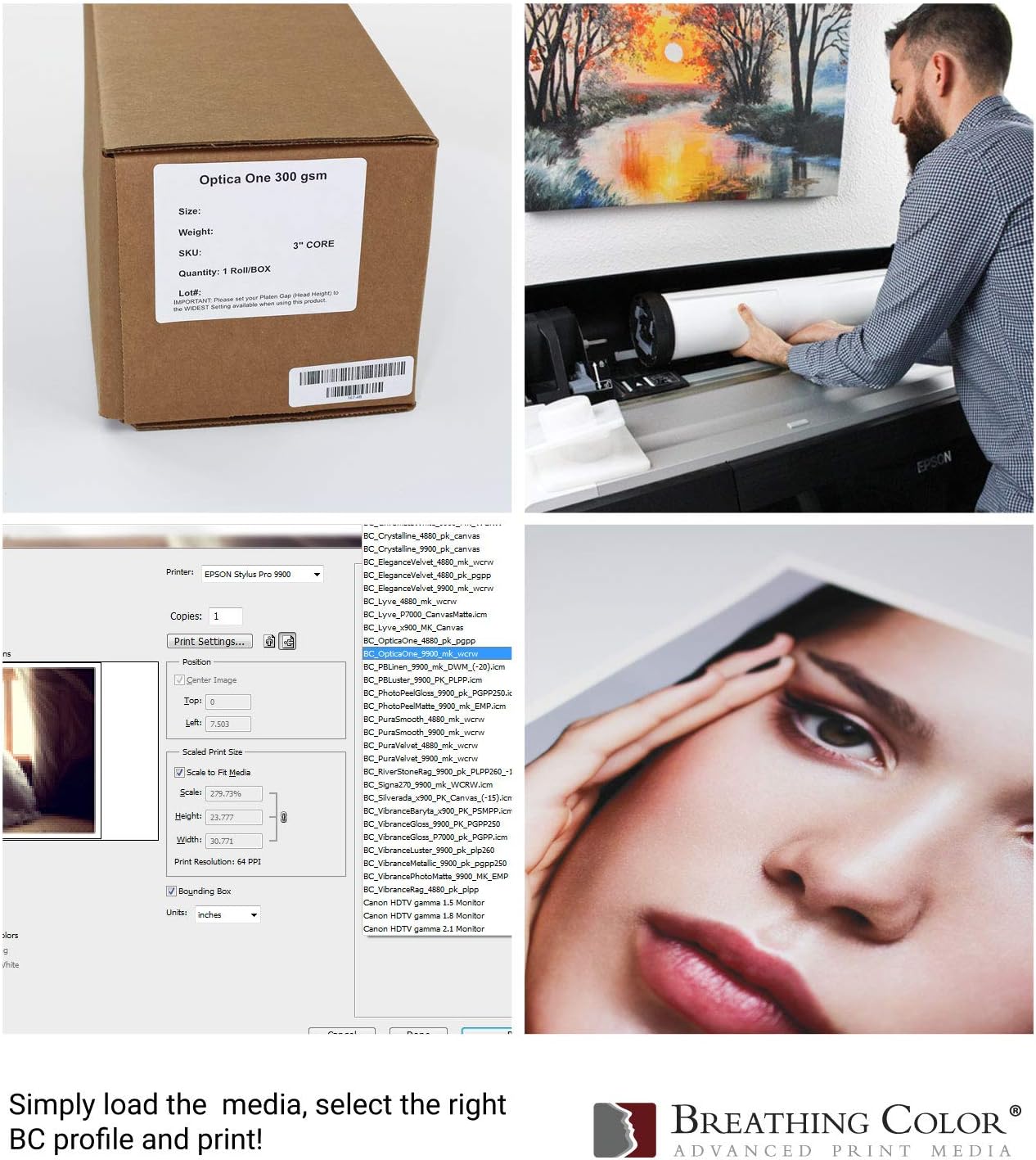 Optica One is a Luxurious 300 gsm Smooth Matte Fine Art Inkjet Paper Featured in a 17"x40' Roll; Its Bright White Color Makes It Ideal for Black and White and Color Prints. 100% Archival Certified
