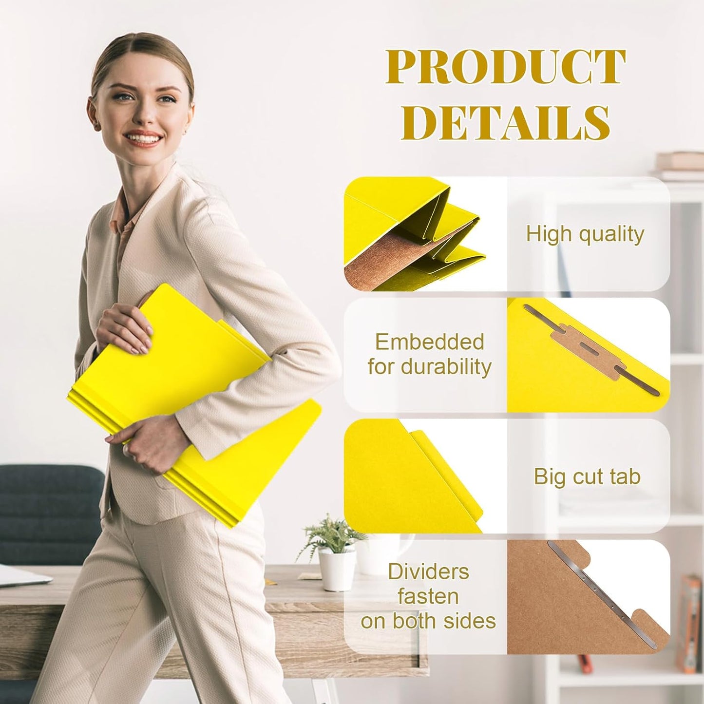 72 Pcs Classification Folders Letter Size, 1 Divider Pressboard File Folder with Fasteners, Expanding File Organizer Bulk for Teachers, Clergy, Office, Church, Christmas Donations (Yellow)