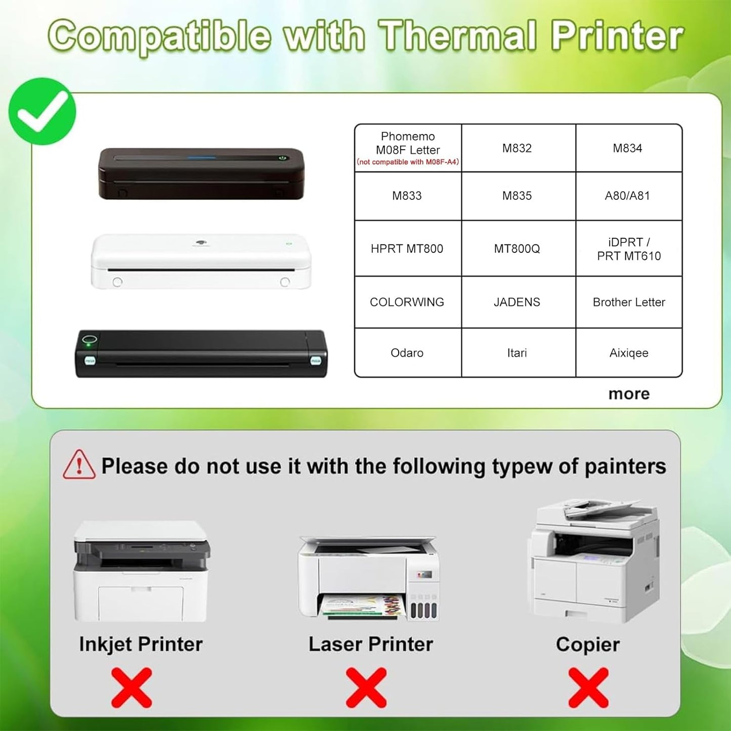 Thermal Paper 8.5"x11" US Letter 100 Sheets, Quick-Dry Thermal Printer Paper for Contracts, Homework, Resumes, Compatible with JADENS, Phomemo, COLORWING, Odaro, 10+ Printers