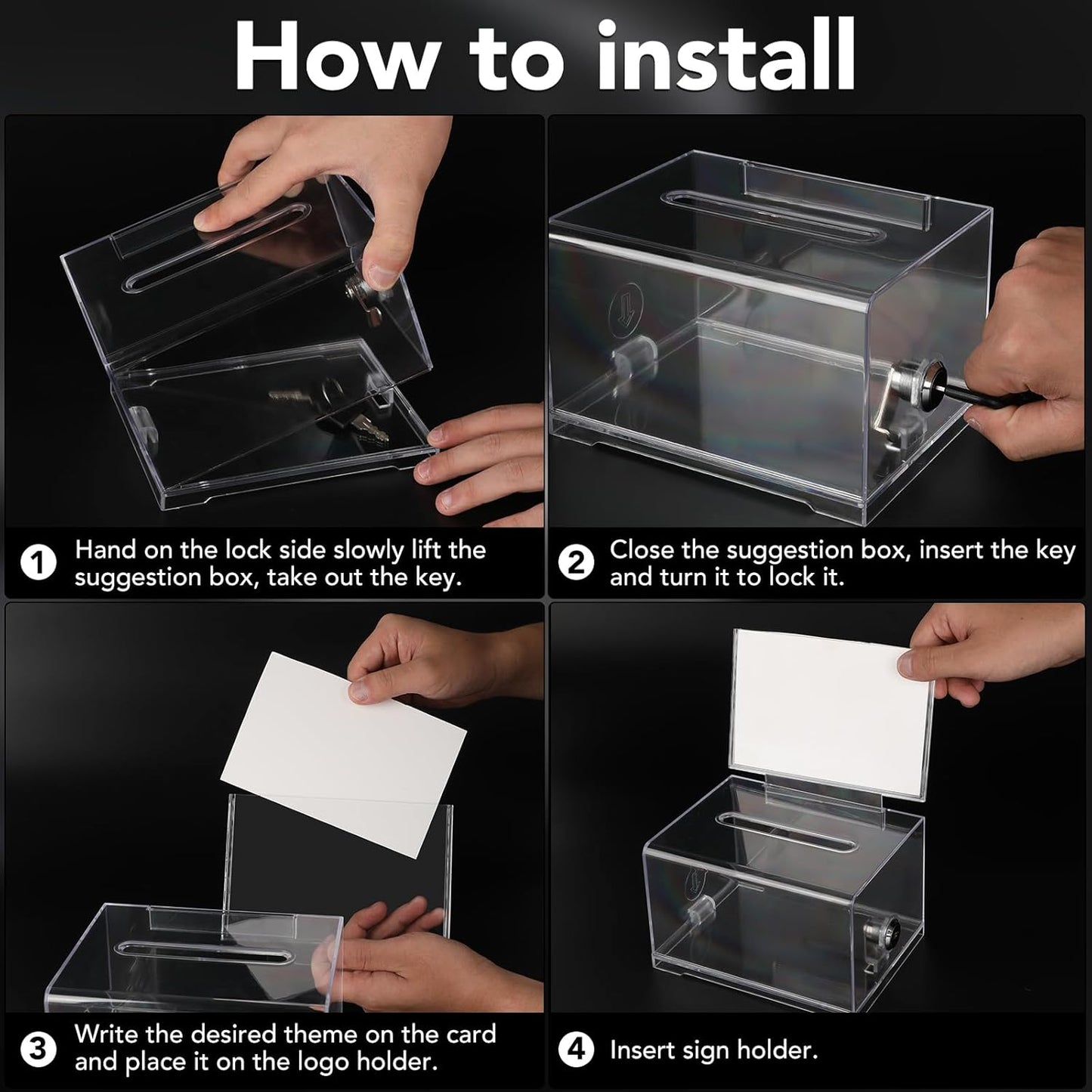 VOISEN Clear Donation Box with Lock,3 Pack Ballot Box with Sign Holder,Tip Jar for Fundraising, Voting Boxes with Slot for School,Conference 6.2x4.6x3.9 Inch