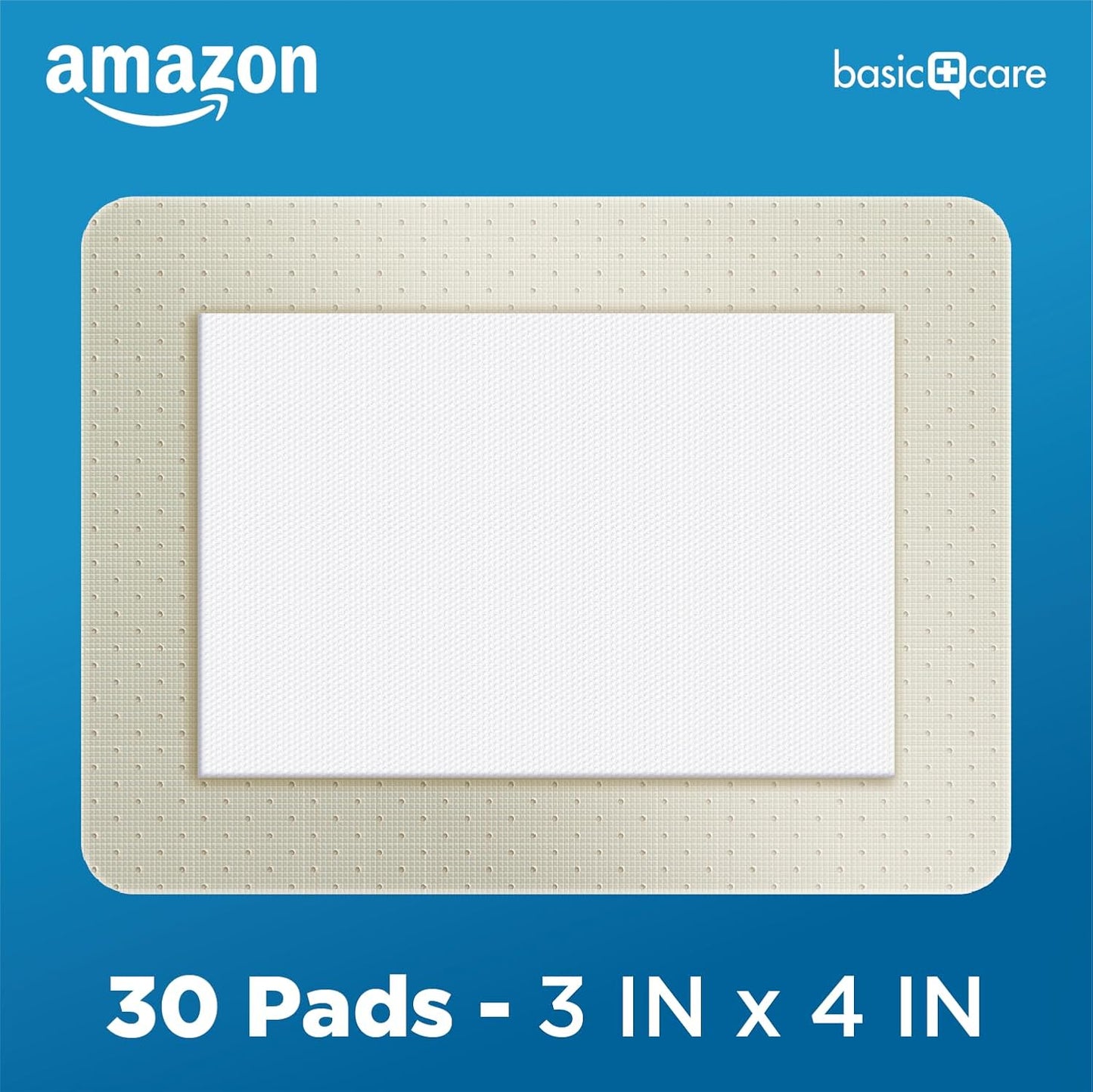 Amazon Basic Care Sheer Adhesive Pad Bandages, Extra Large Comfortable Non-Stick Pad, All Skin Types, 30 Count (3x4 inches)