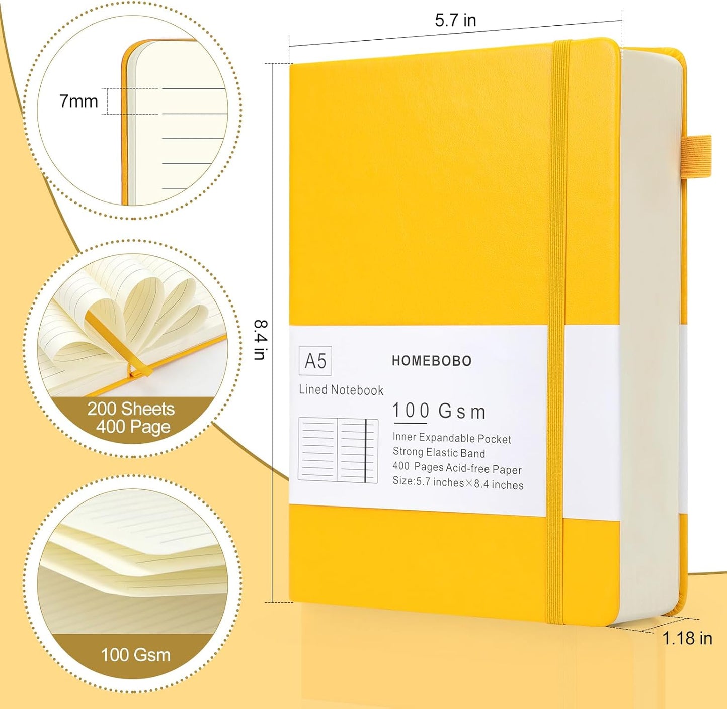 Journals for Writing, A5 Leather Ruled Notebook with 400 Pages, 100 Gms College Ruled Journal with Thick Paper, Hardcover with Inner Pocket & Pen Holder, Dark Green