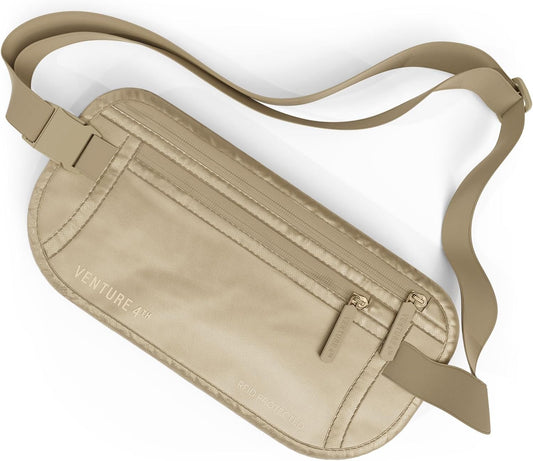 Travel Money Belt, RFID Blocking for Men & Women - Ideal for Keeping Your Cash, Credit Card, Passport, Phone Safe When Traveling (Sleek Beige)