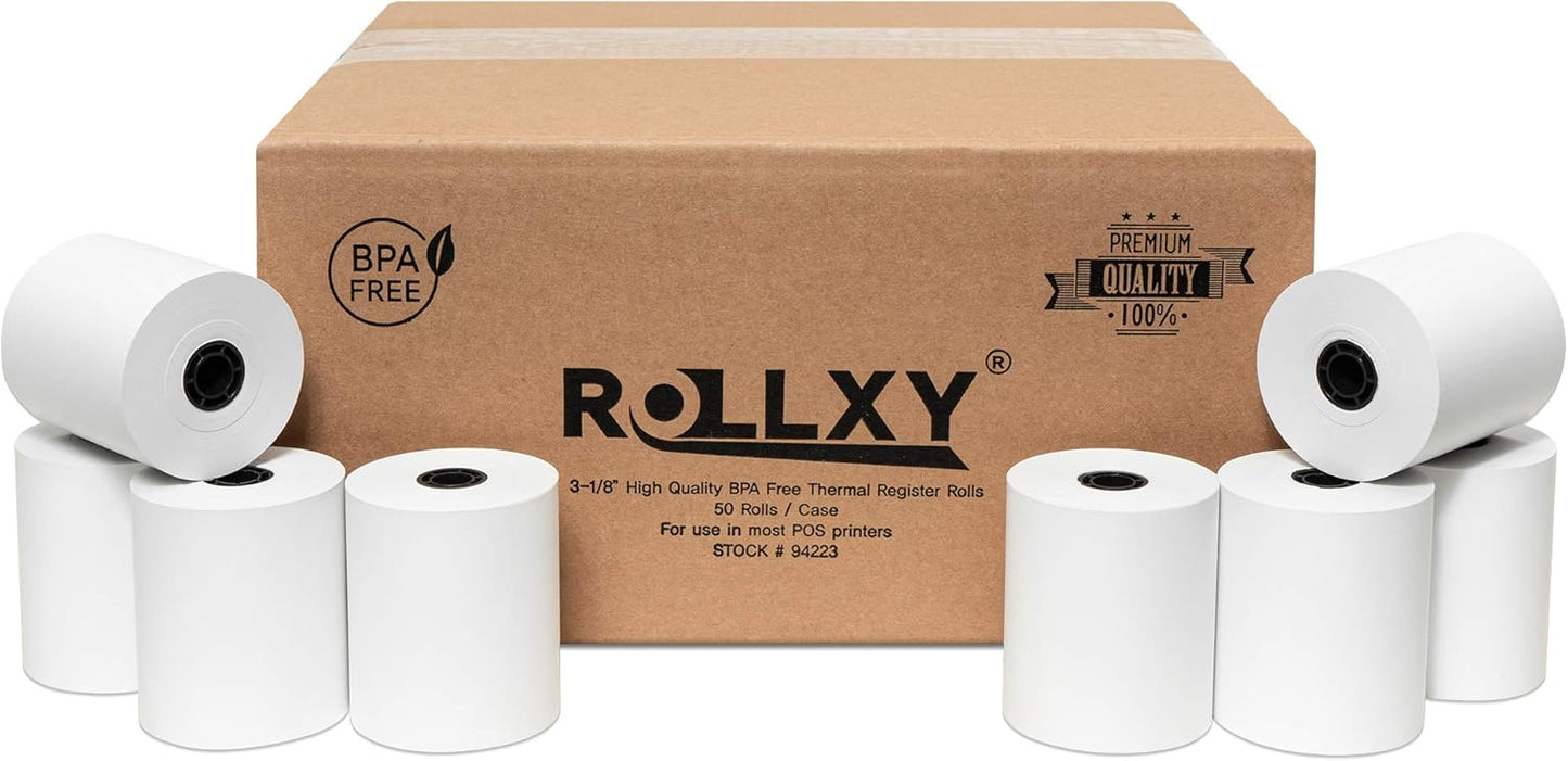 3 1/8 x 230 Thermal Paper Receipt Rolls (50 GSM - Solid Core) Fits All POS Cash Registers Printers, Clover Square Stations, Star Micronics SCP700, TSP100 BPA Free - Premium Grade (2700 Rolls)