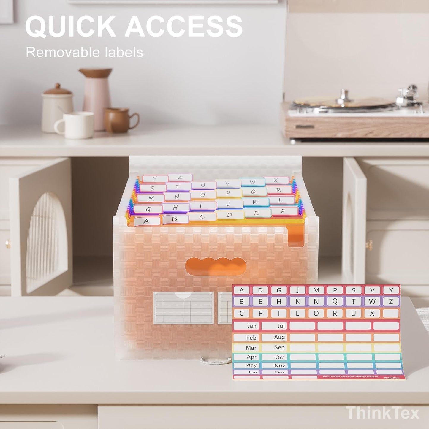 ThinkTex Accordian File Organizer, 26 Pockets Expanding File Folders, Monthly Bill Receipt Documents Organizer, A-Z Colorful Tabs, Letter/A4 Size -Orange