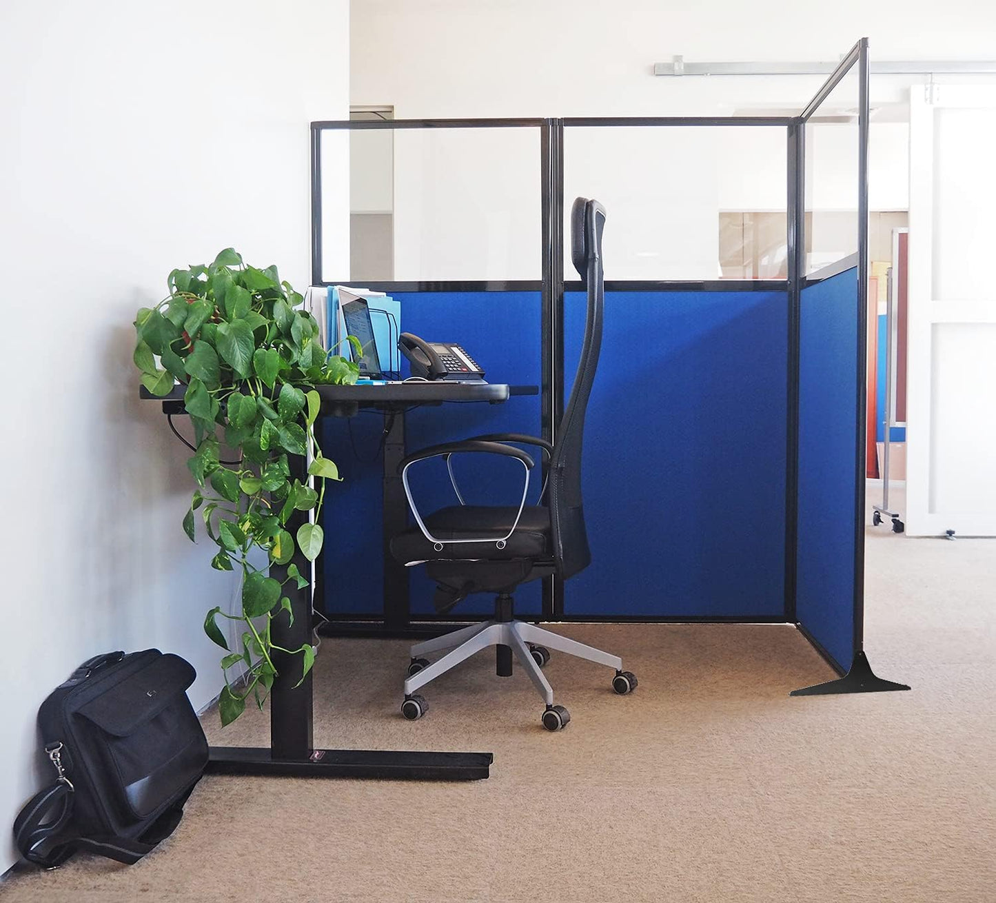 Versare Workstation Partition | Portable Wall Divider | Modern Office Cubicle | Free Standing Privacy Screen | Flexible Work Space | 66" x 70" Caribbean Fabric Panels