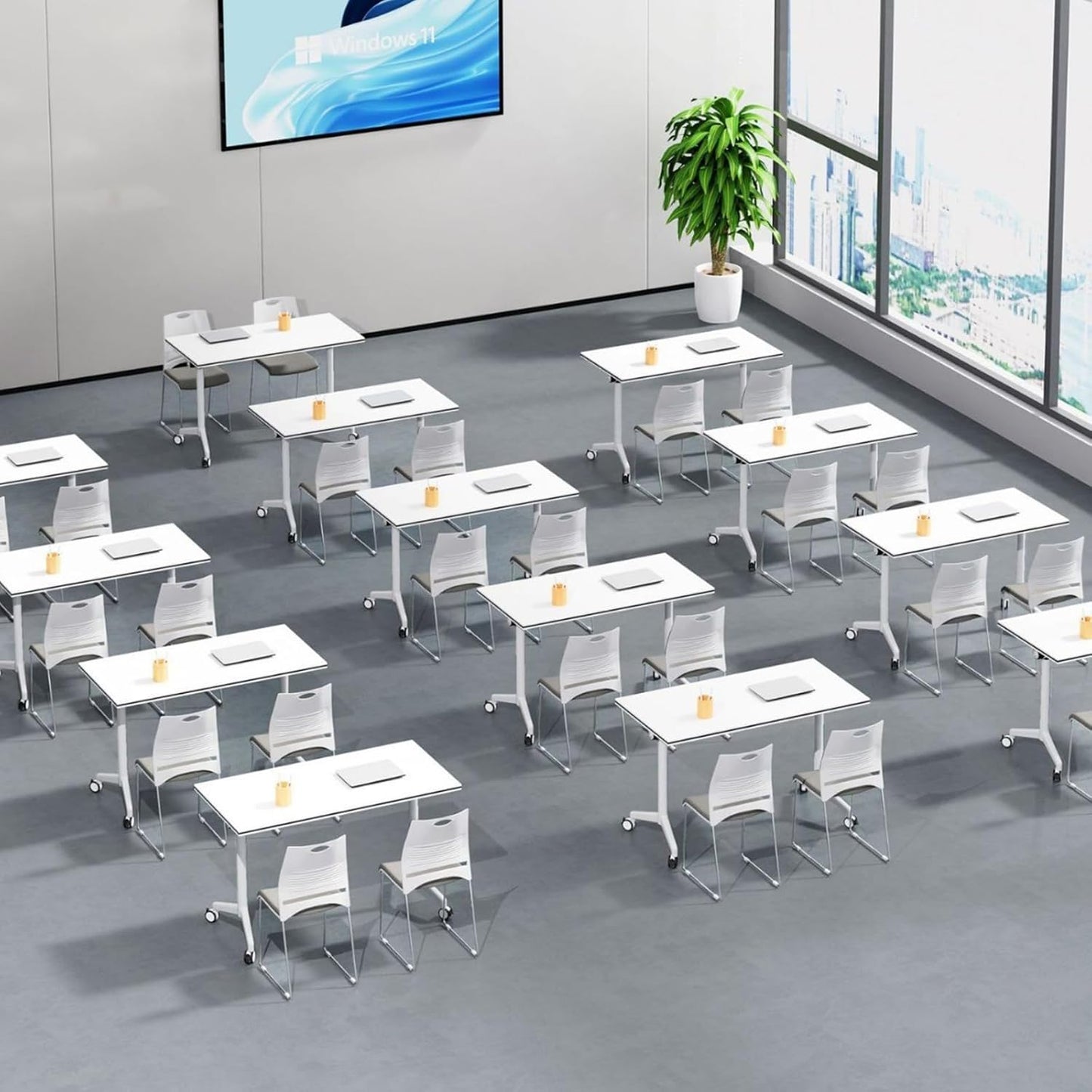 Folding Conference Room Table, Modern Mobile Training Table with Wheels, White Foldable Seminar Meeting Tables for Office Corporations(4pack 70.9in)