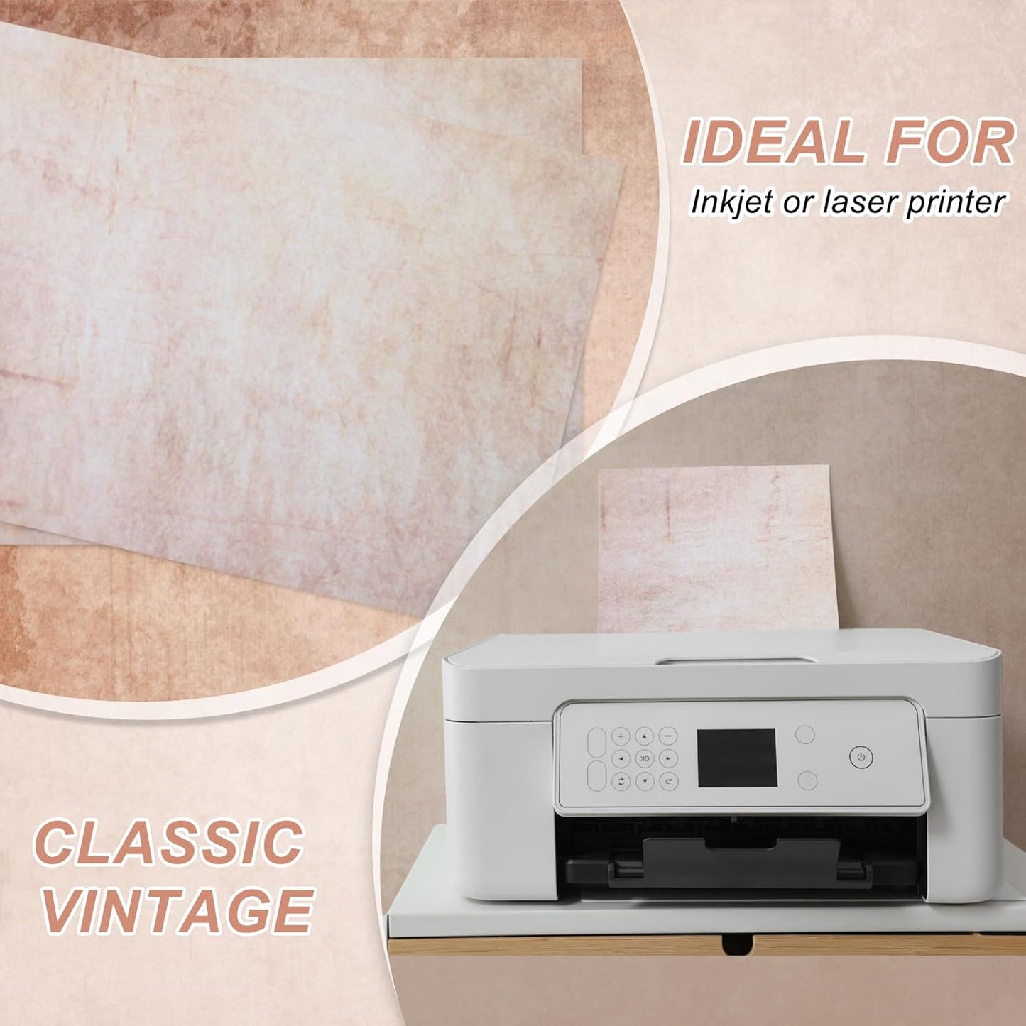 MECCANIXITY 24 Sheets Vintage Cotton Paper Printer Edge Paper Thick 120 GSM, Classic for Letter Writing, Invitations, Wedding-8 x 11 Inch,Soft Beige