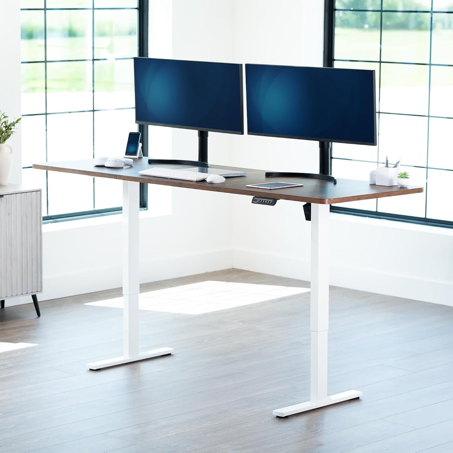 VIVO Large Electric 83 x 30 in Standing Desk, Memory Height Adjustment, 1B Series, Rustic Vintage Brown Top White Frame, DESK-KIT-1W8N