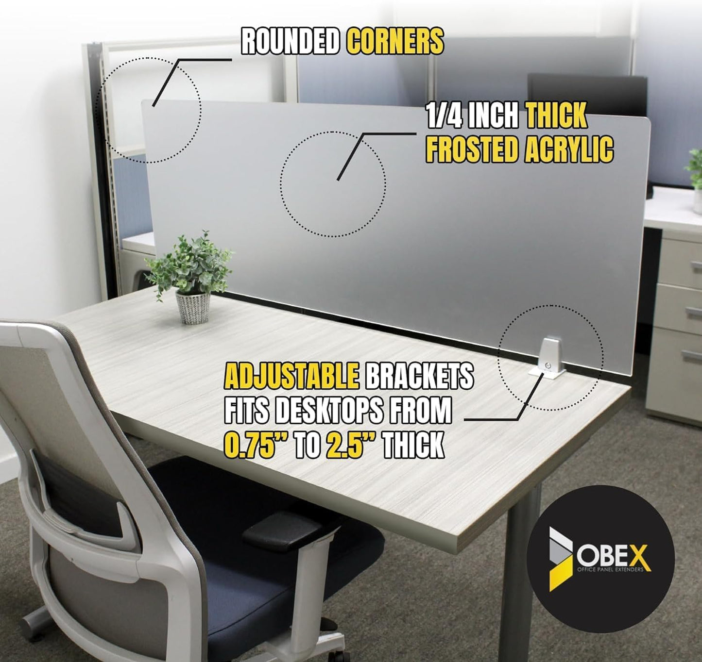 OBEX Frosted Acrylic Desk Mounted Privacy Panel, 24" x 30", Frosted